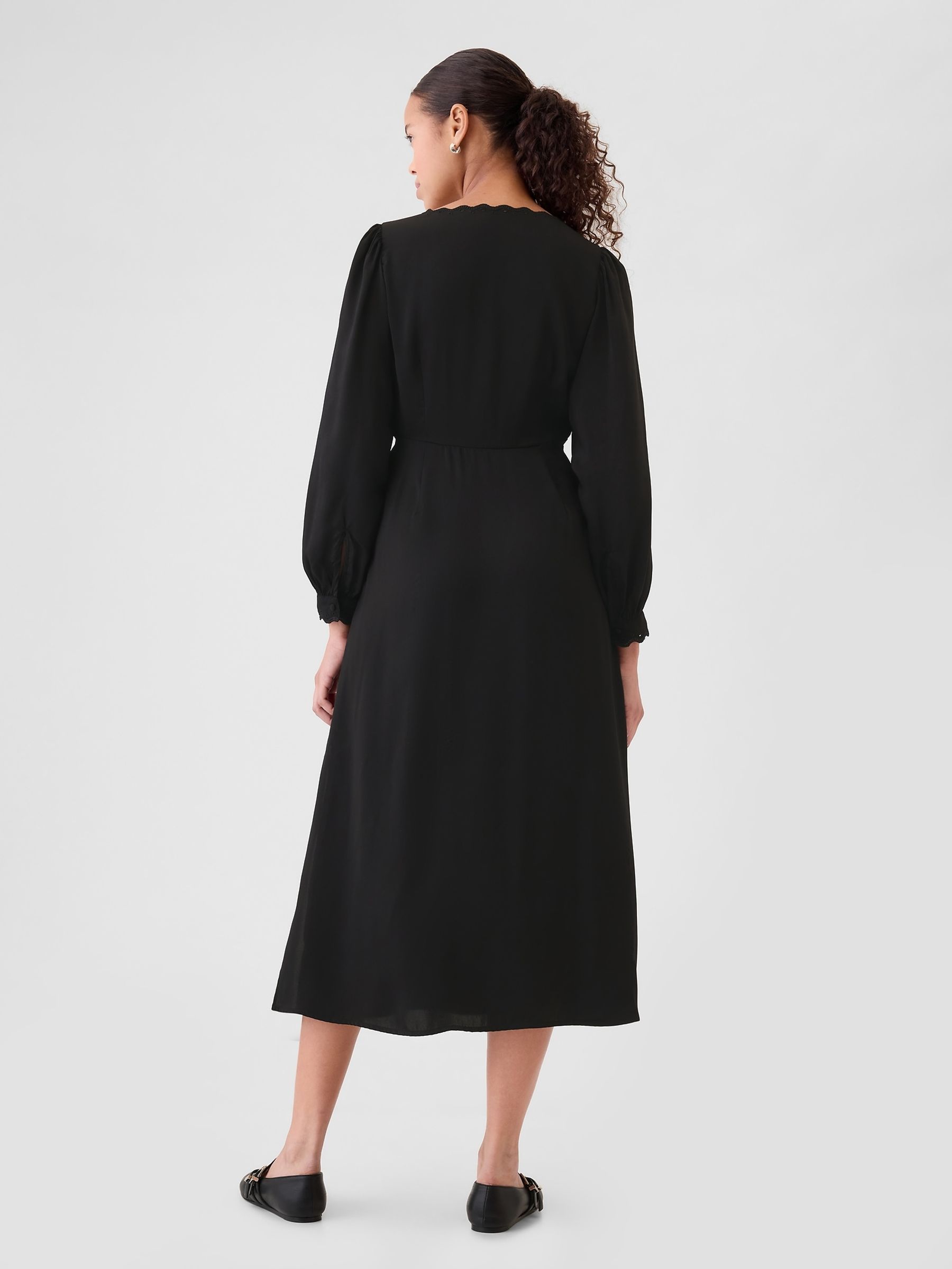 Black Satin Empire Midi Dress - Image 2 of 5