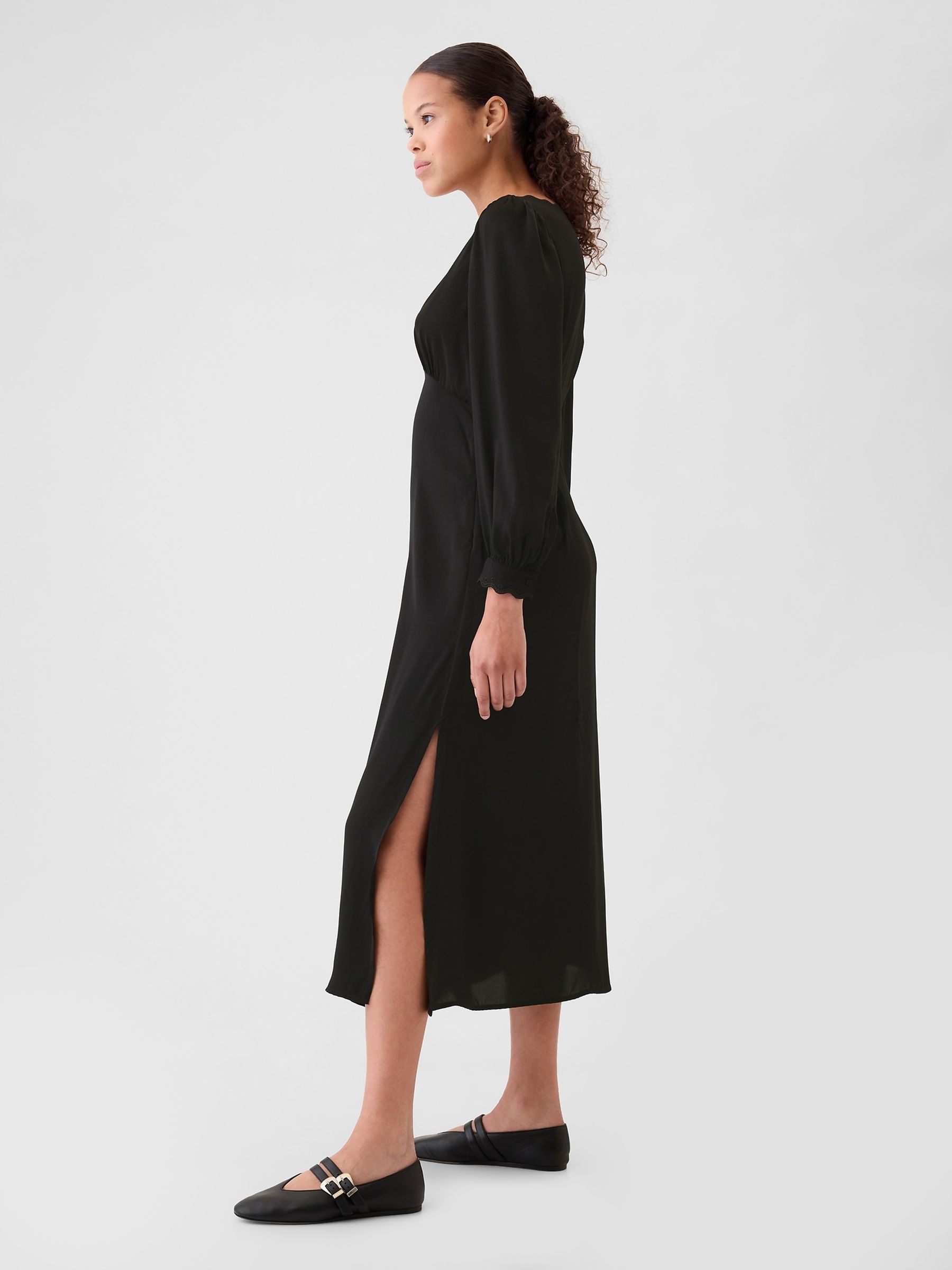 Black Satin Empire Midi Dress - Image 3 of 5