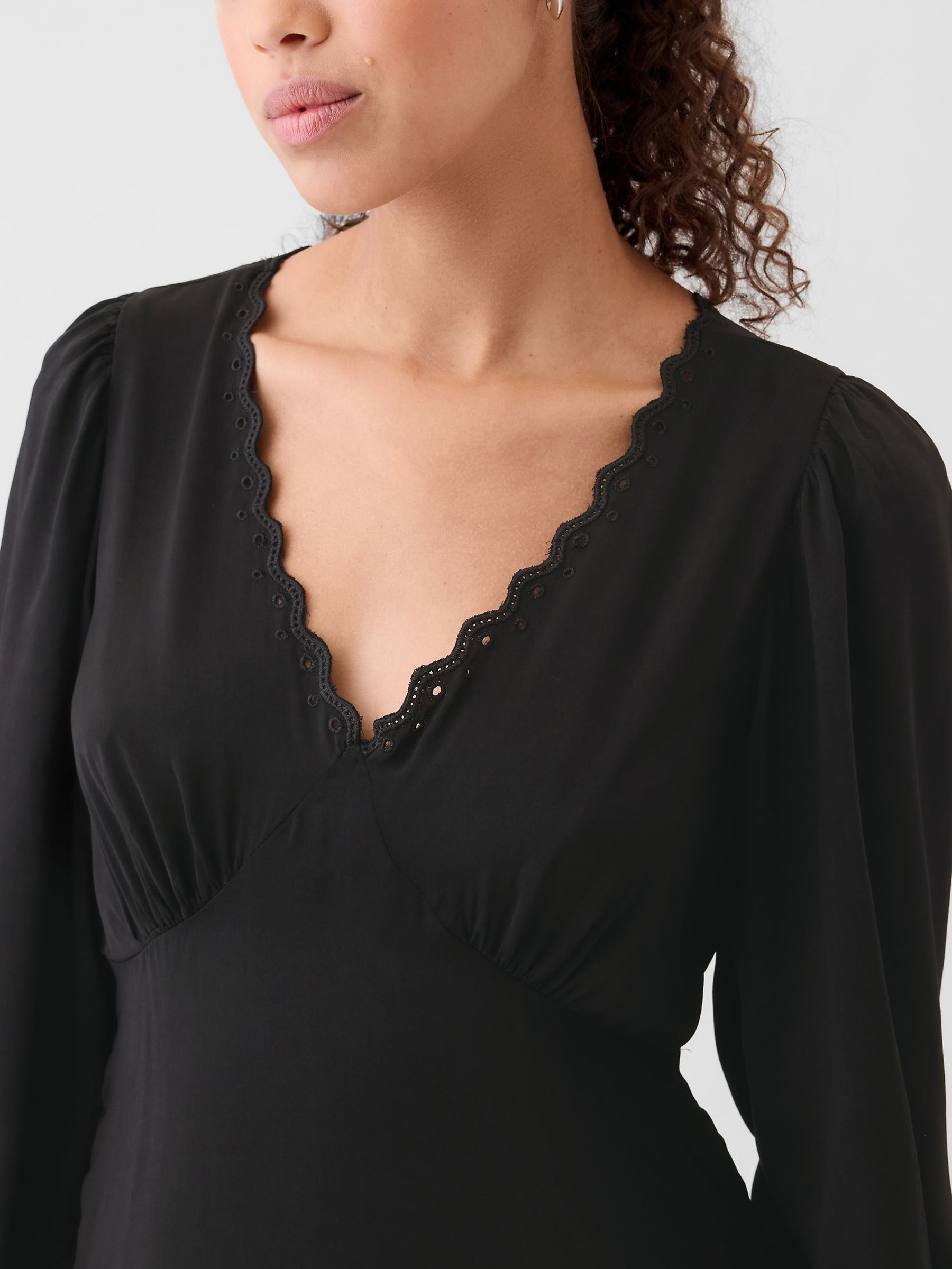 Black Satin Empire Midi Dress - Image 4 of 5