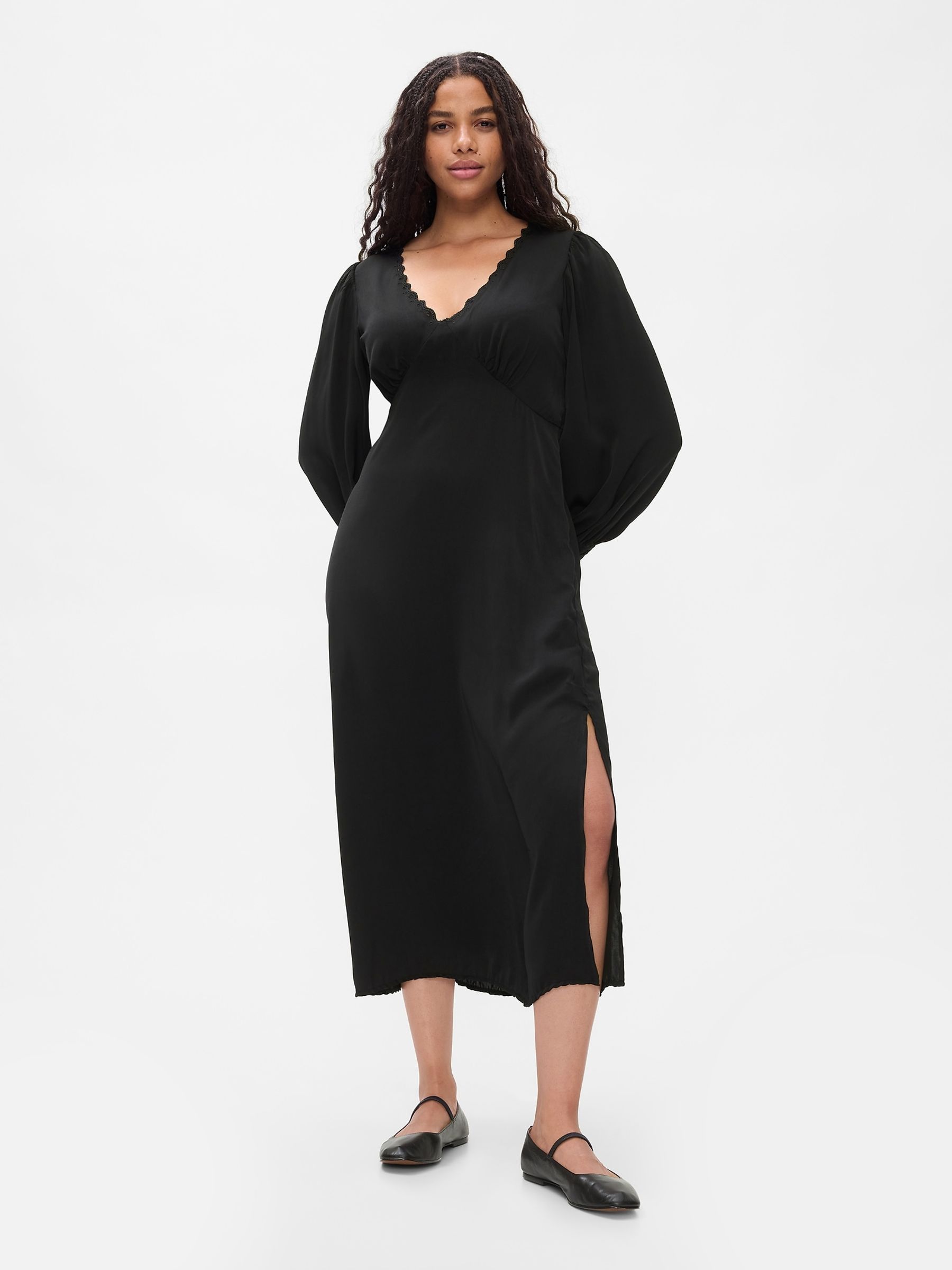 Black Satin Empire Midi Dress - Image 5 of 5
