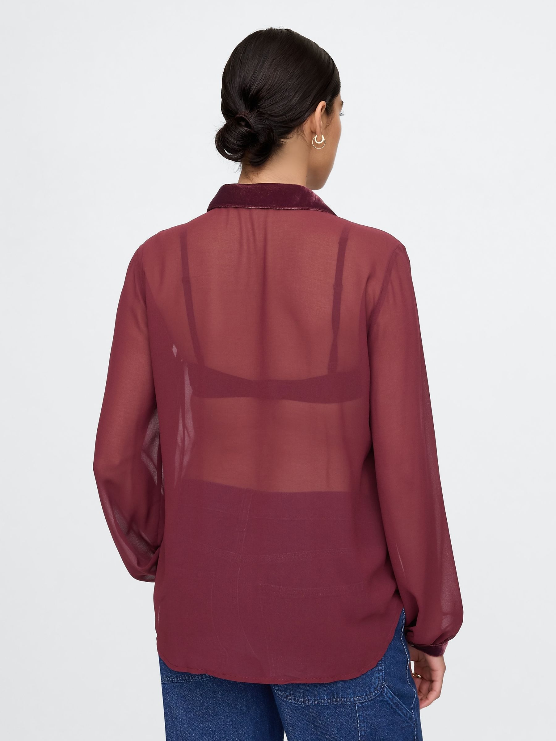 Red Classic Velvet Oversized Shirt - Image 2 of 5