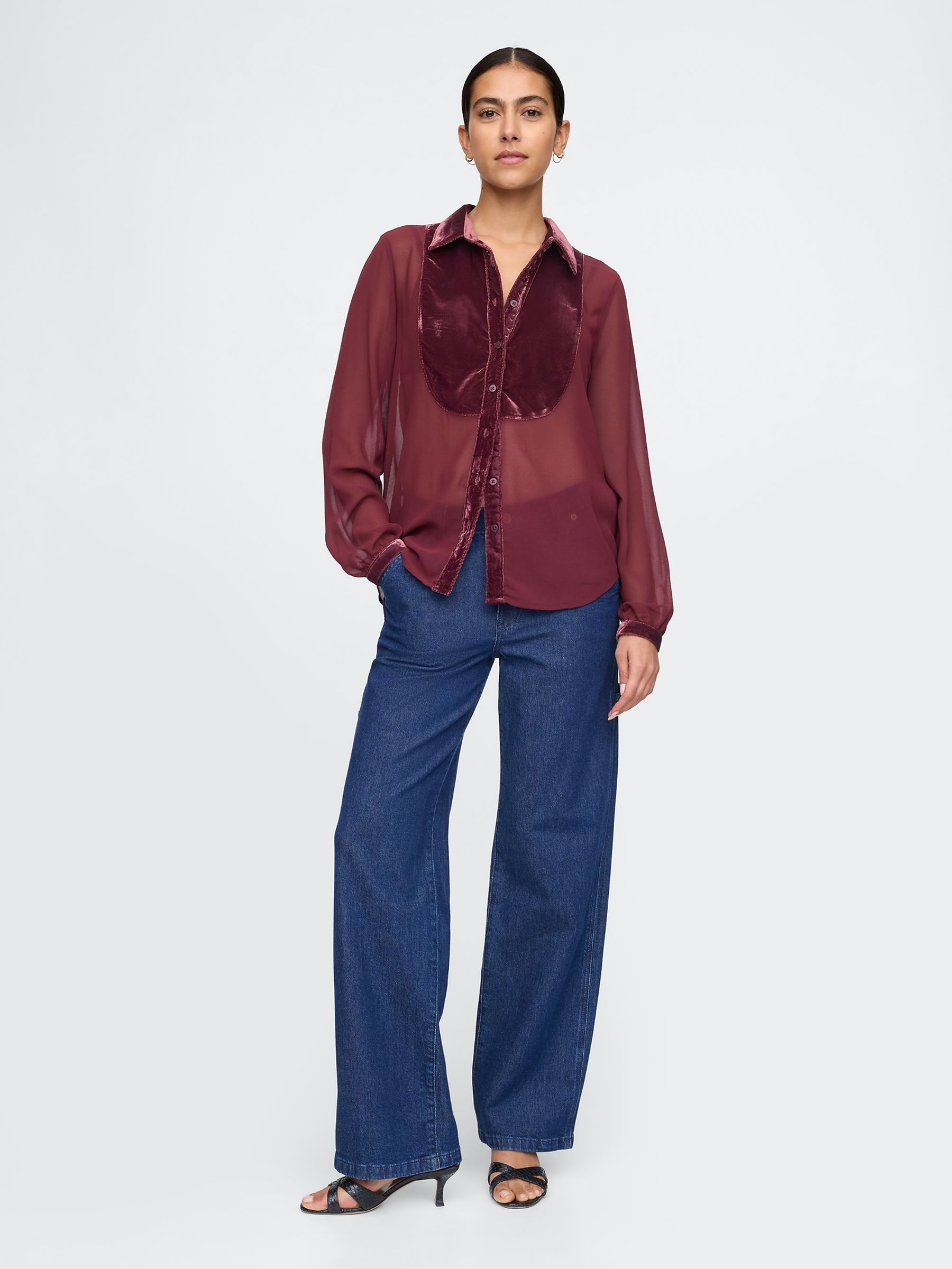 Red Classic Velvet Oversized Shirt - Image 3 of 5