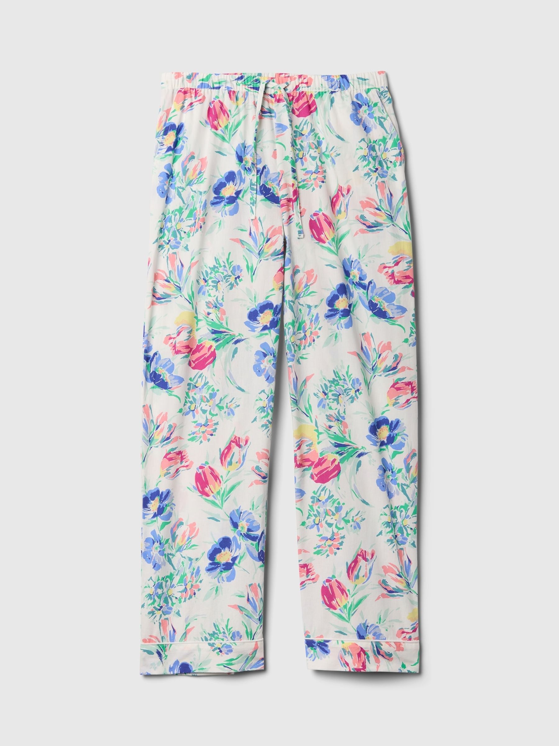 White/Blue Floral Trouser Cotton Poplin Pyjama Bottoms - Image 3 of 4