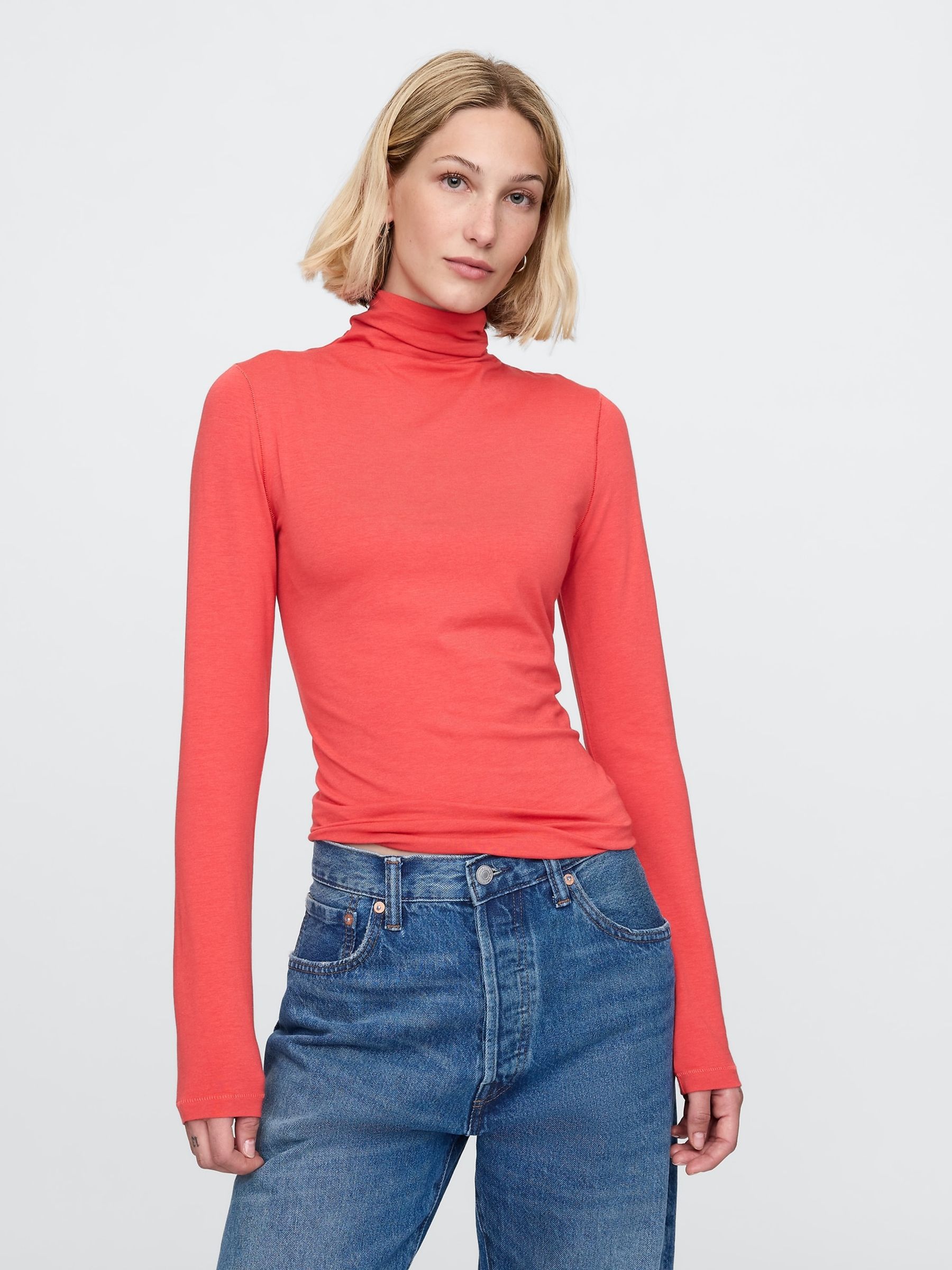 Red Featherweight Turtle Neck Long Sleeve Top - Image 1 of 1