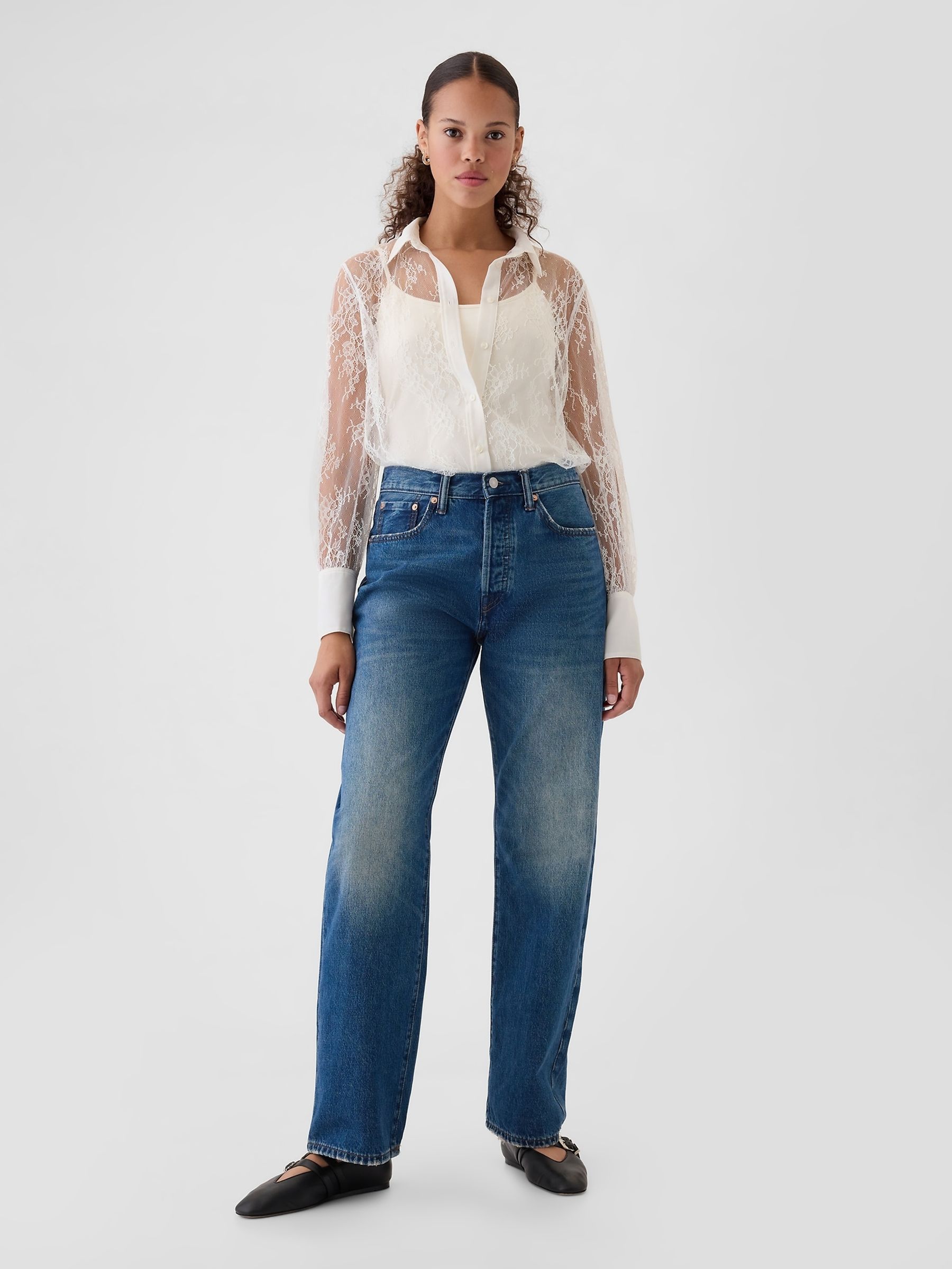 White Sheer Lace Classic Shirt - Image 3 of 5