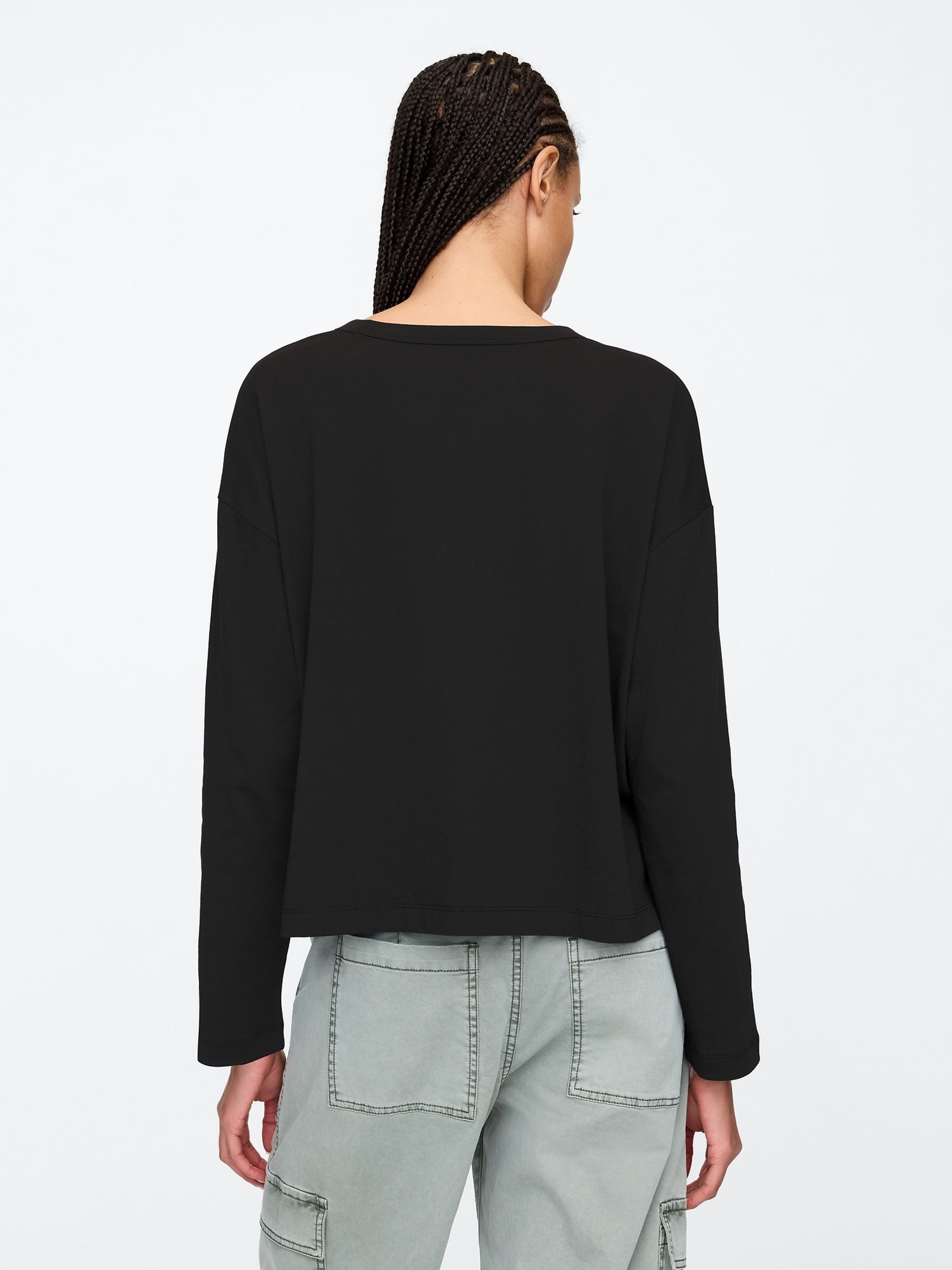 Black Favourite Oversized Cotton-Modal Crew Neck Long Sleeve T-Shirt - Image 2 of 5