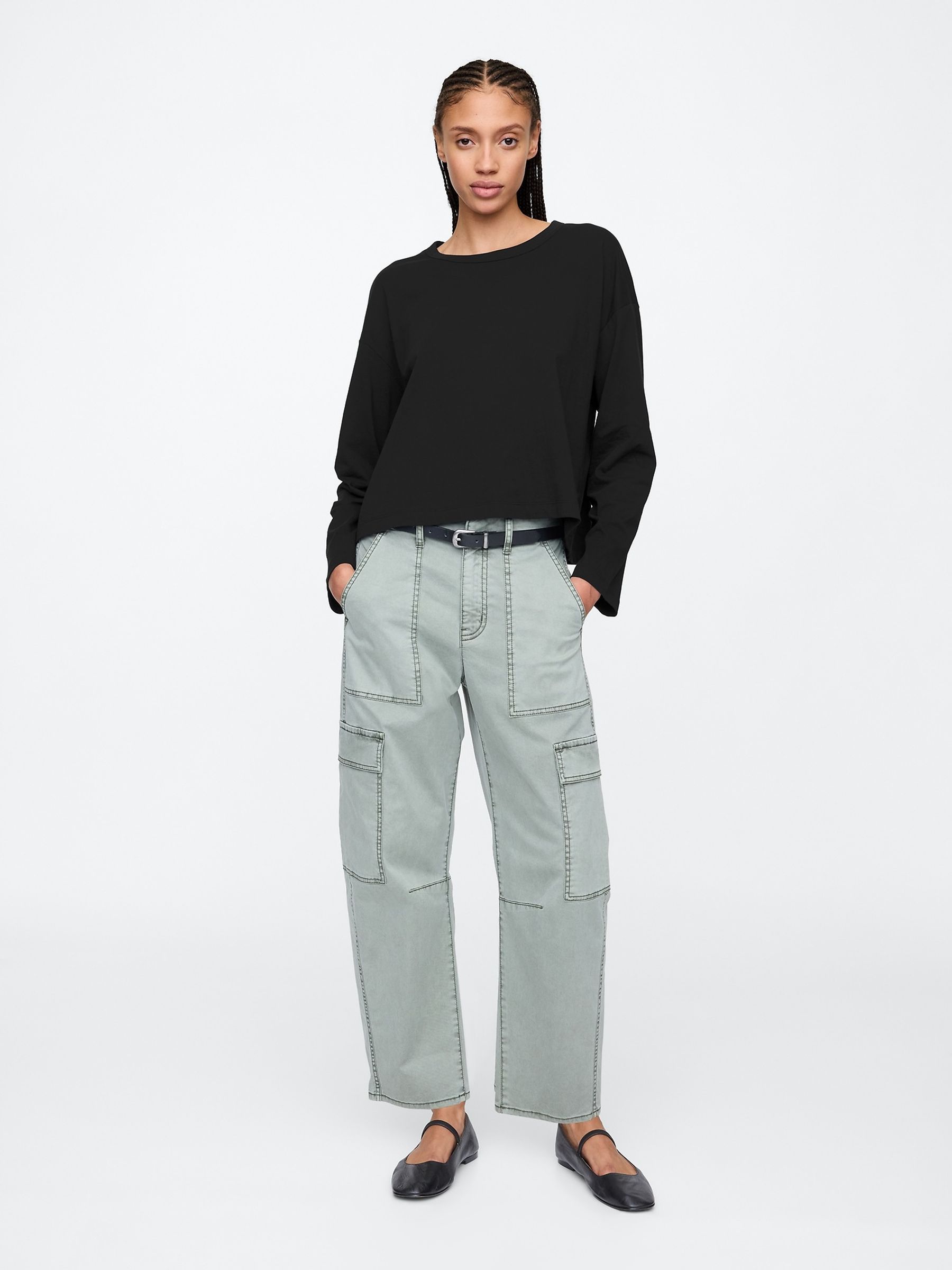 Black Favourite Oversized Cotton-Modal Crew Neck Long Sleeve T-Shirt - Image 3 of 5