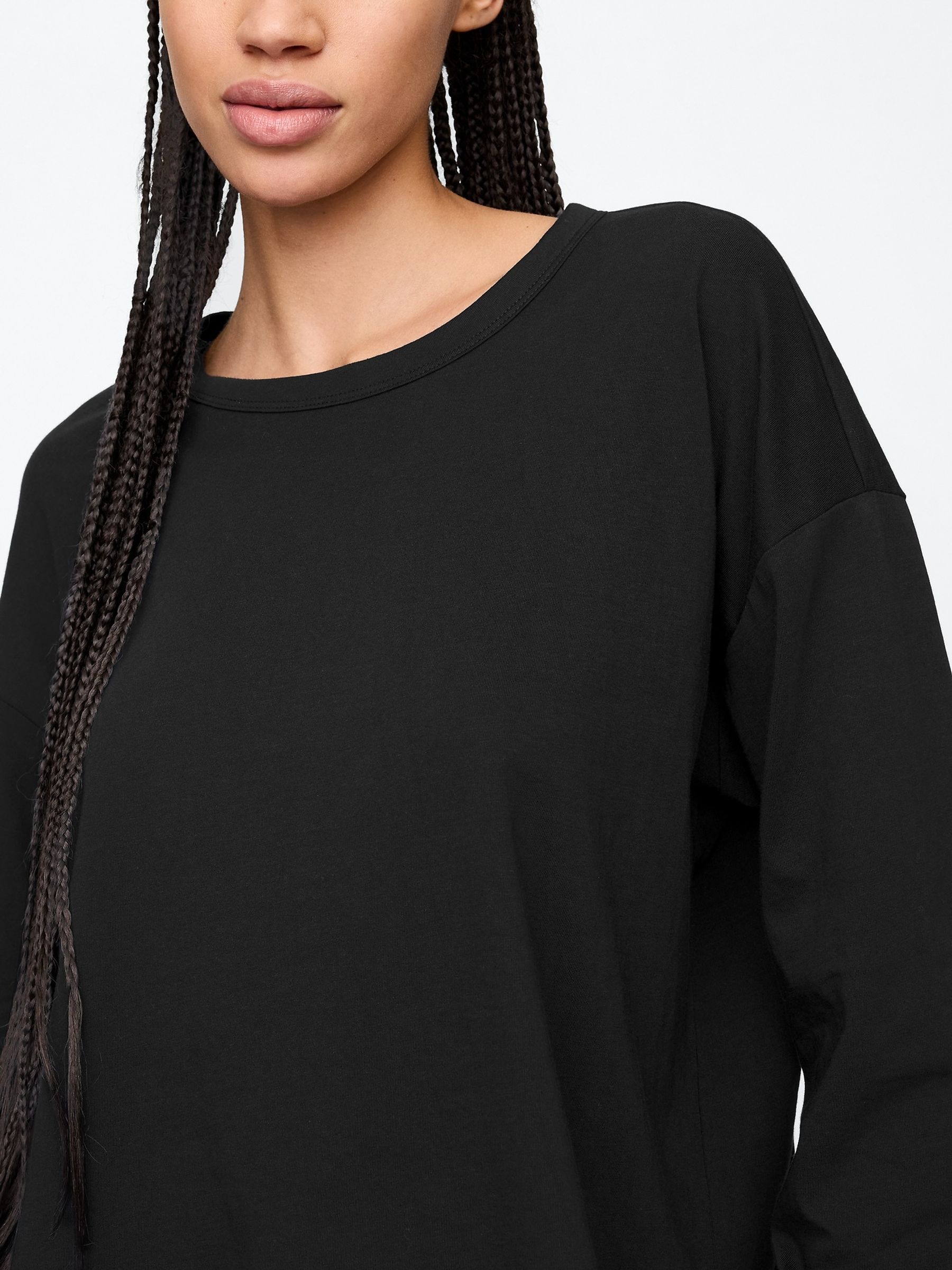 Black Favourite Oversized Cotton-Modal Crew Neck Long Sleeve T-Shirt - Image 4 of 5