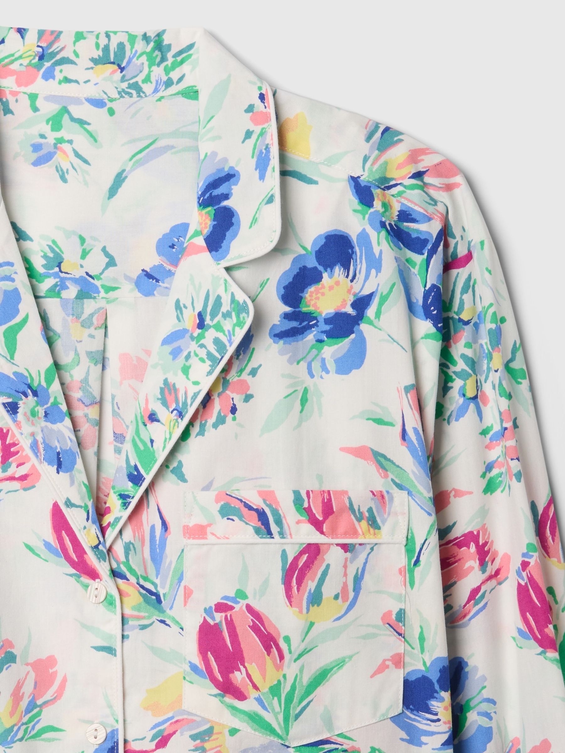 White/Blue Floral Long Sleeve Poplin Pyjama Shirt - Image 5 of 5