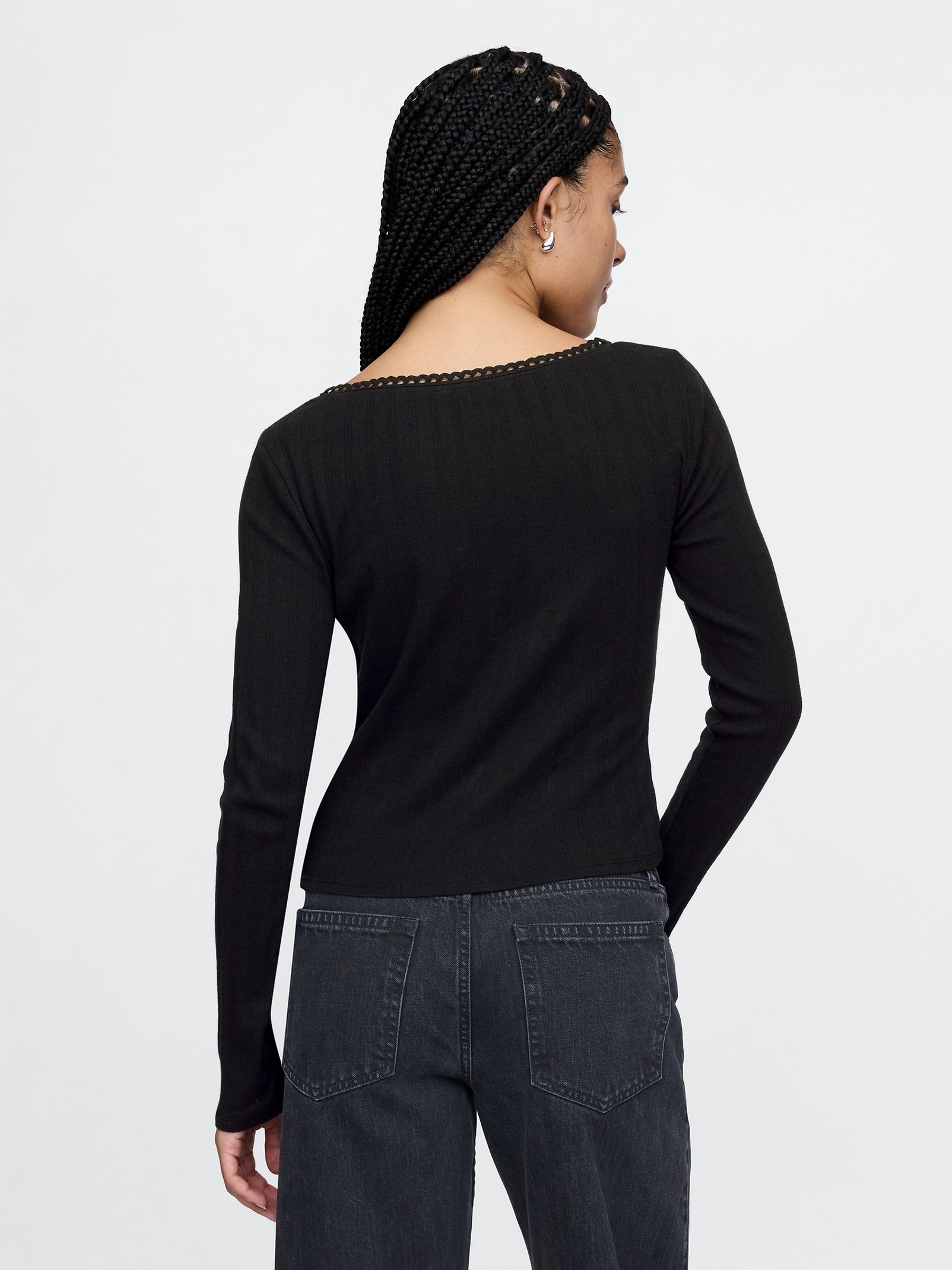 Black Cropped Pointelle Cardigan - Image 2 of 4