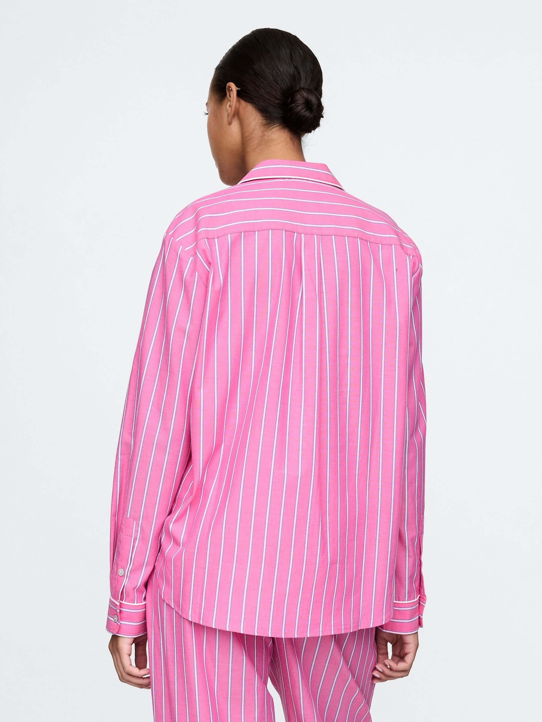 Pink Stripe Long Sleeve Poplin Pyjama Shirt - Image 2 of 5