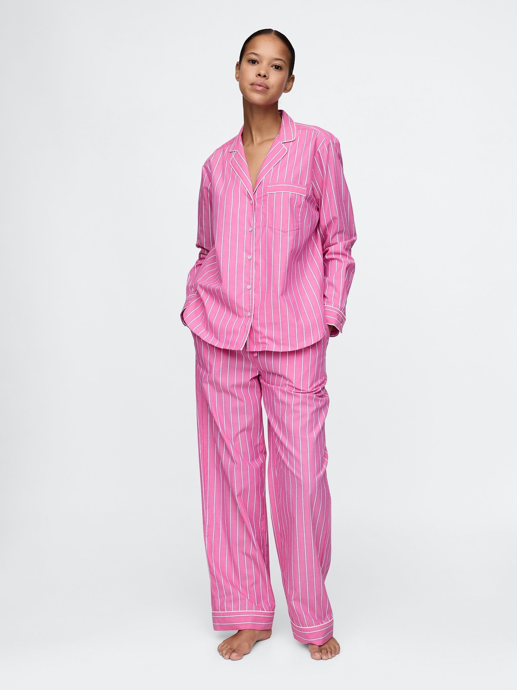 Pink Stripe Long Sleeve Poplin Pyjama Shirt - Image 3 of 5