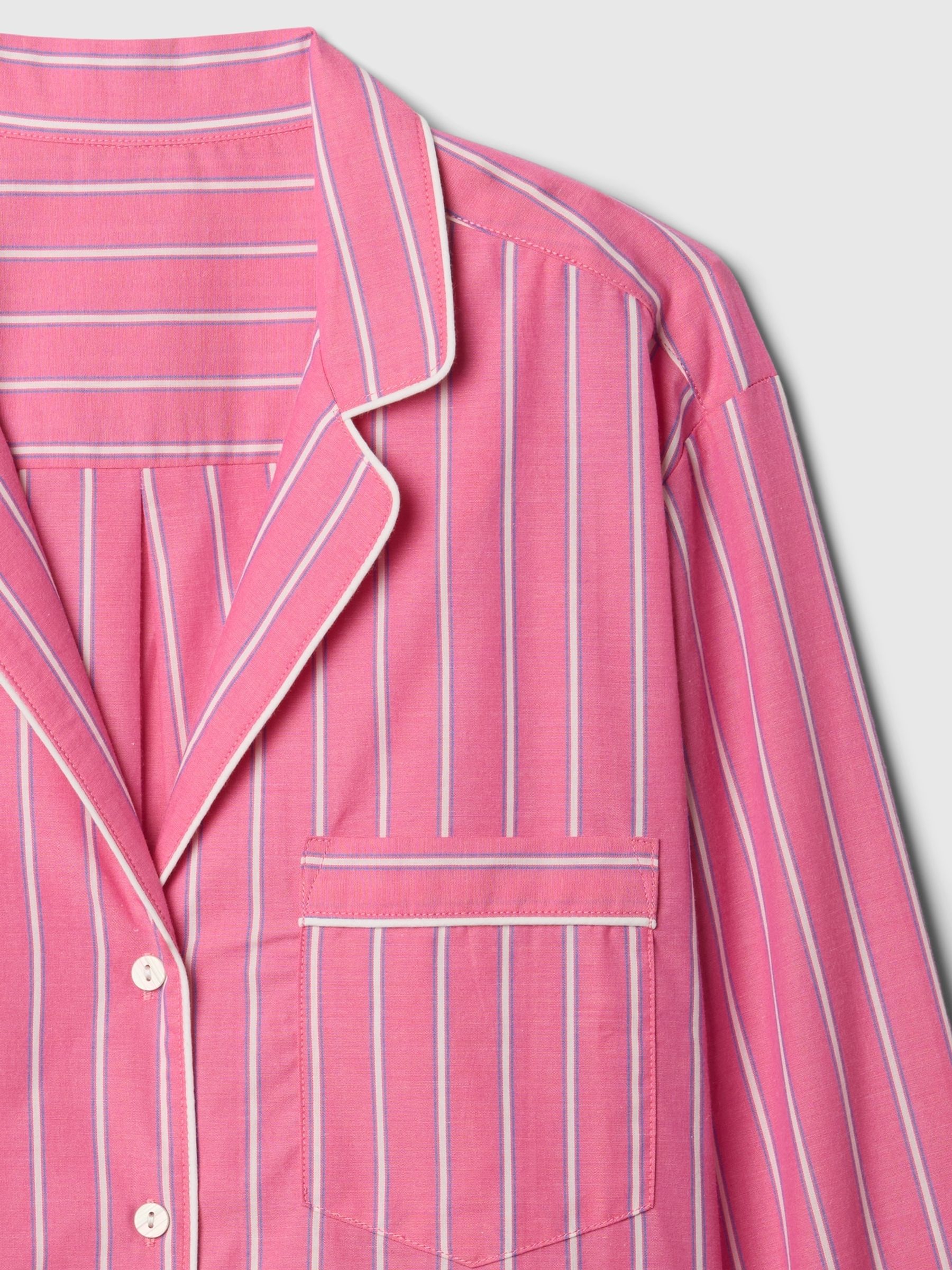 Pink Stripe Long Sleeve Poplin Pyjama Shirt - Image 5 of 5