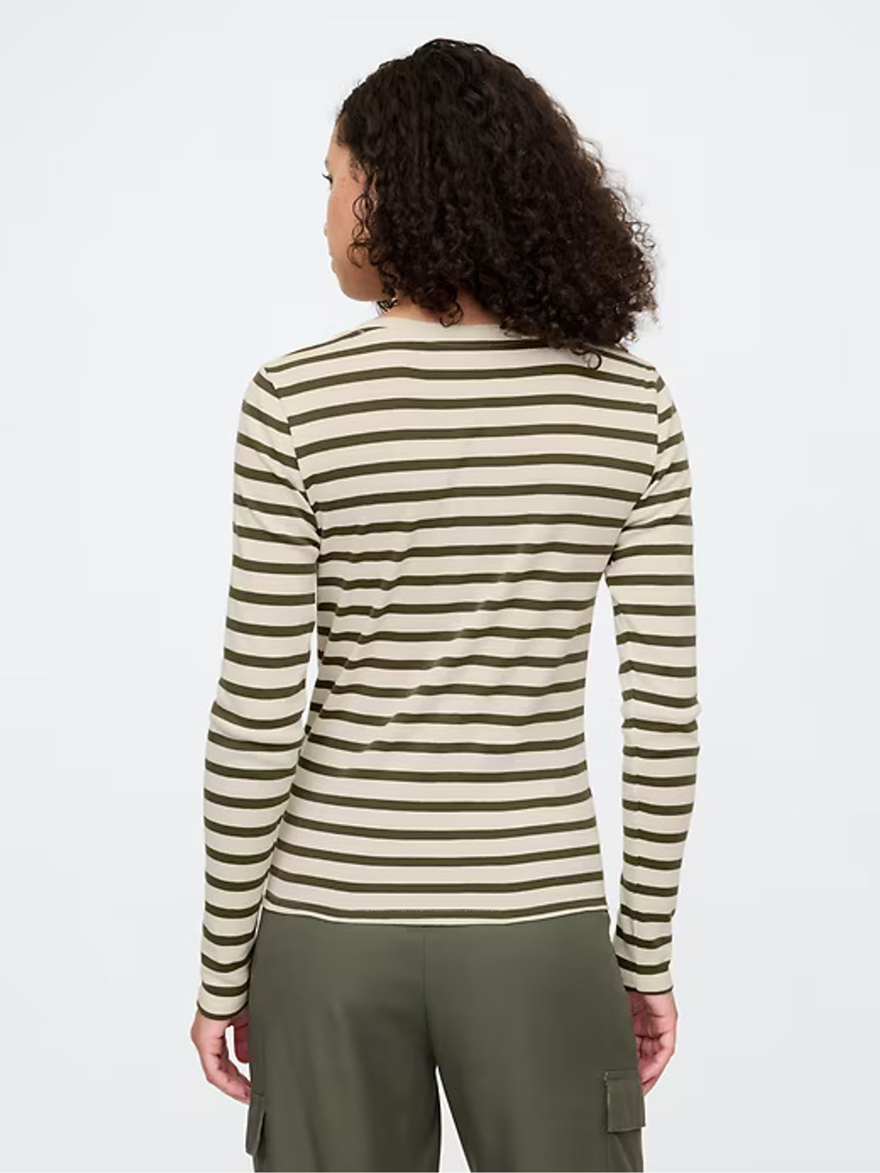 Cream Stripe Favourite Cotton-Modal Crew Neck Long Sleeve T-Shirt - Image 2 of 6