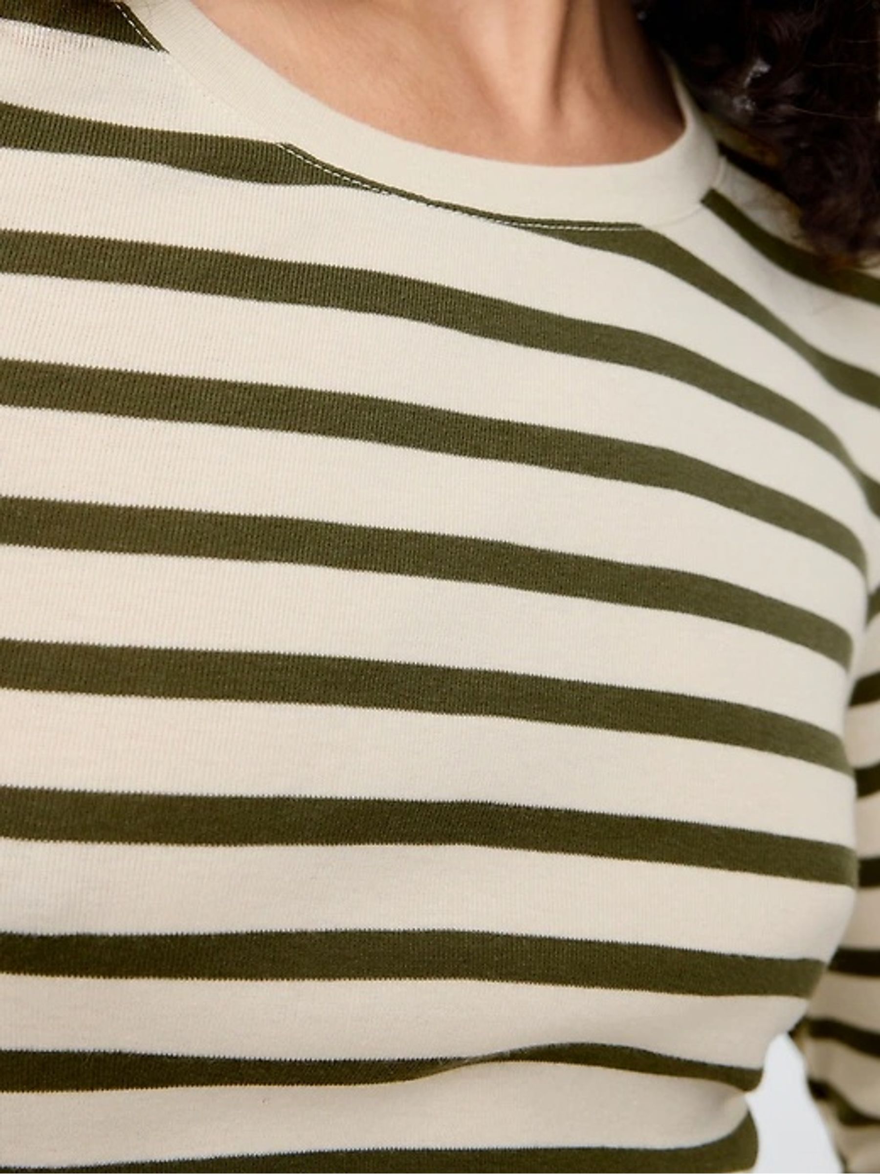 Cream Stripe Favourite Cotton-Modal Crew Neck Long Sleeve T-Shirt - Image 4 of 6