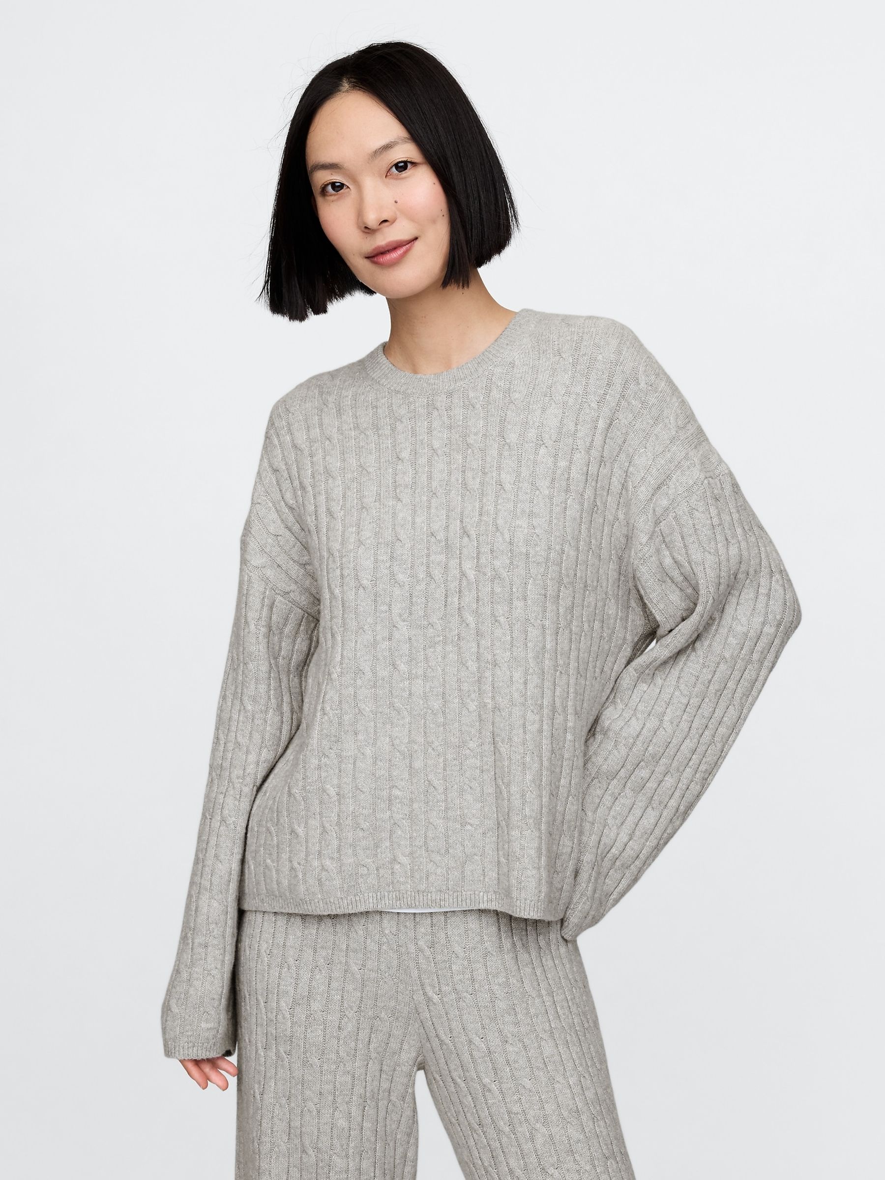 Grey CashSoft Cable-Knit Jumper - Image 1 of 5