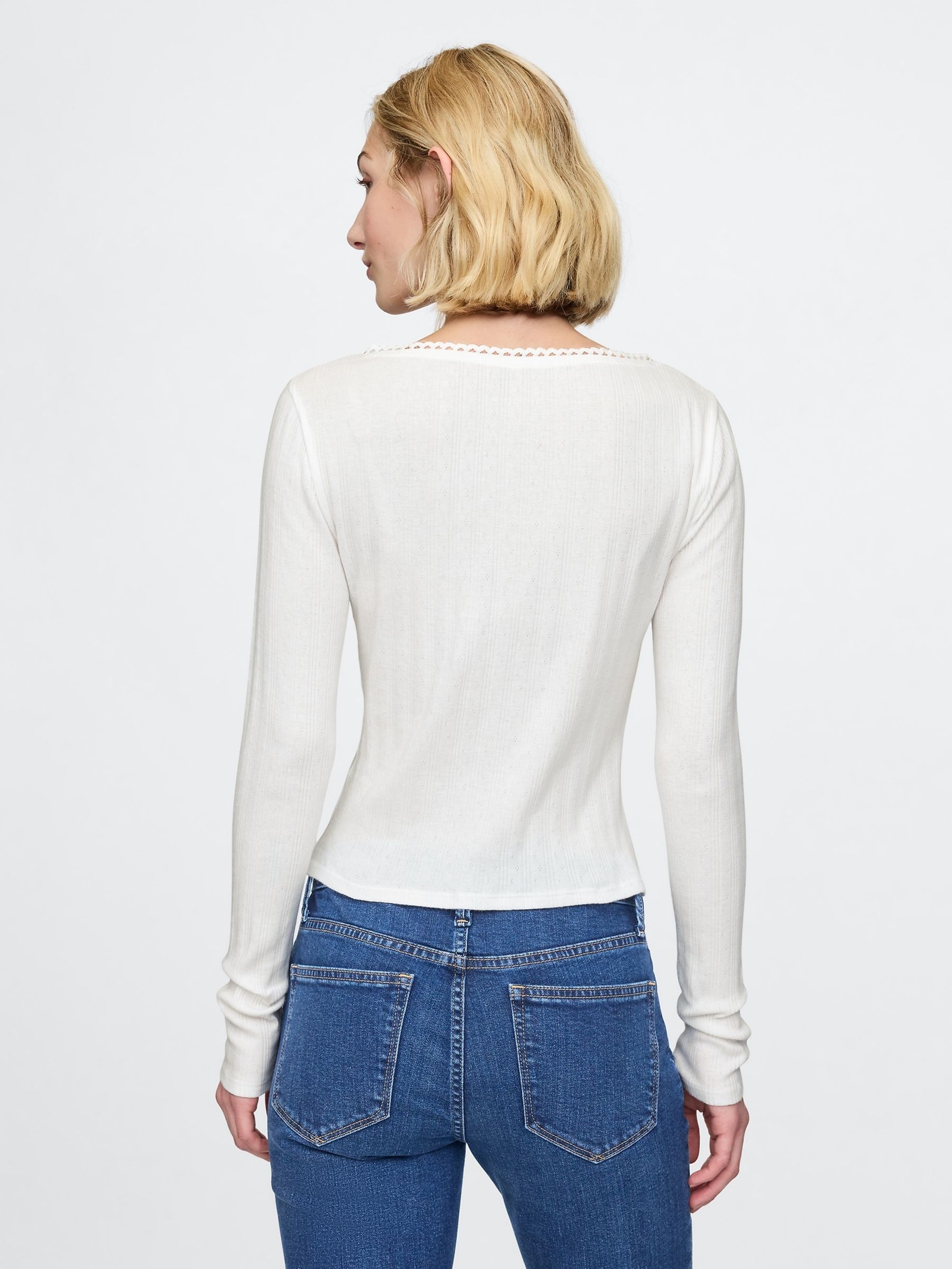 White Cropped Pointelle Cardigan - Image 2 of 4