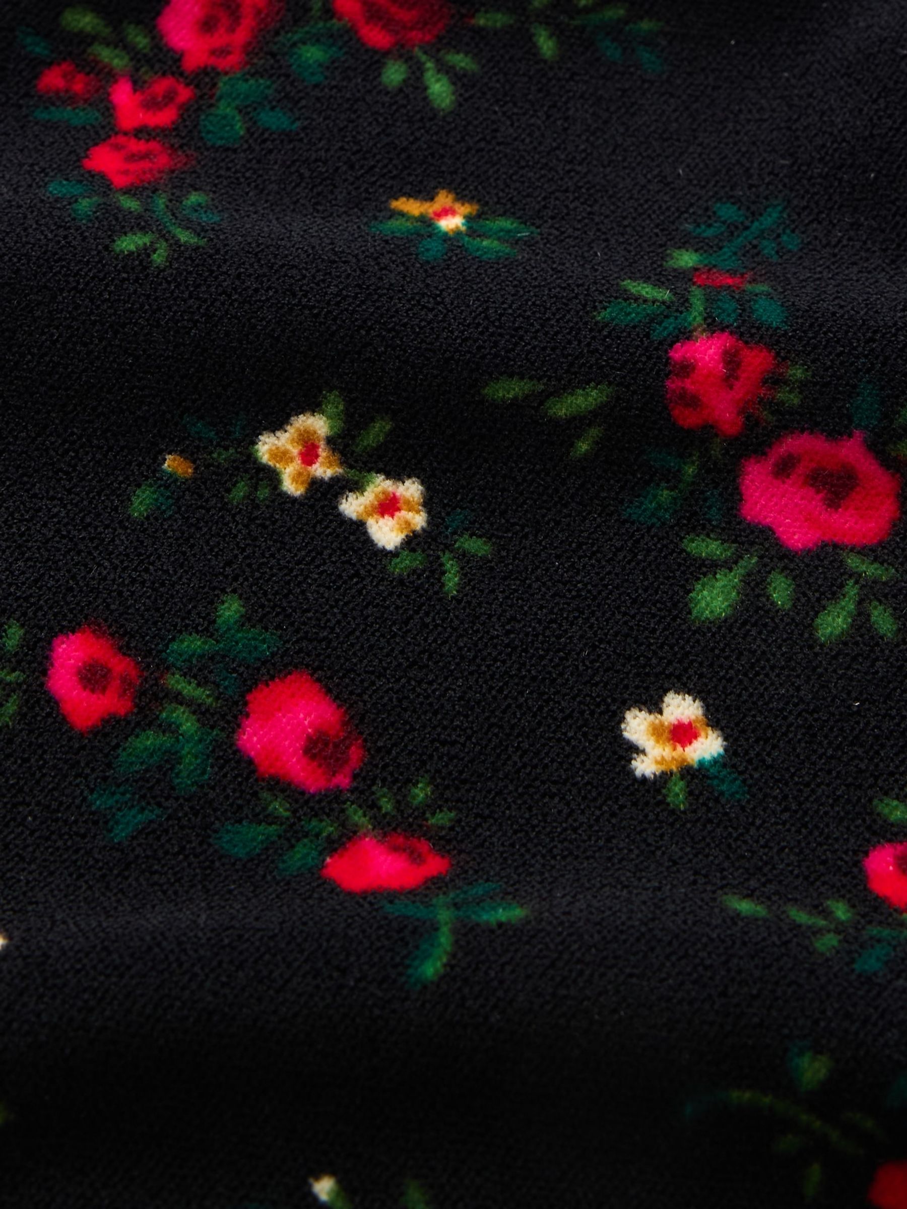 Black Floral Velvet Square-Neck Cropped Top - Image 5 of 5