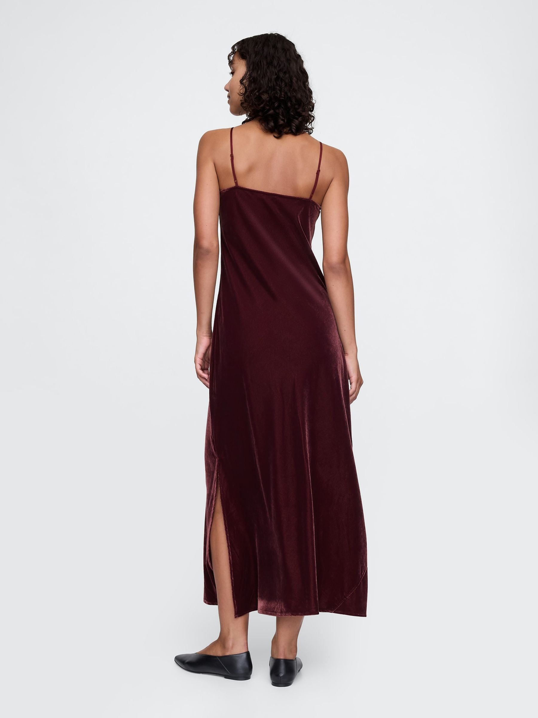 Red Velvet Midi Slip Dress - Image 2 of 5