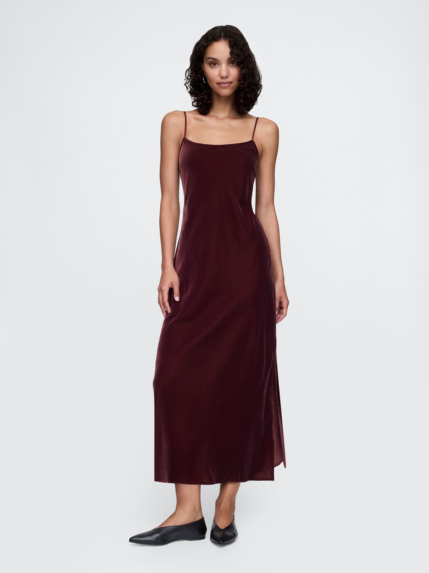 Red Velvet Midi Slip Dress - Image 3 of 5