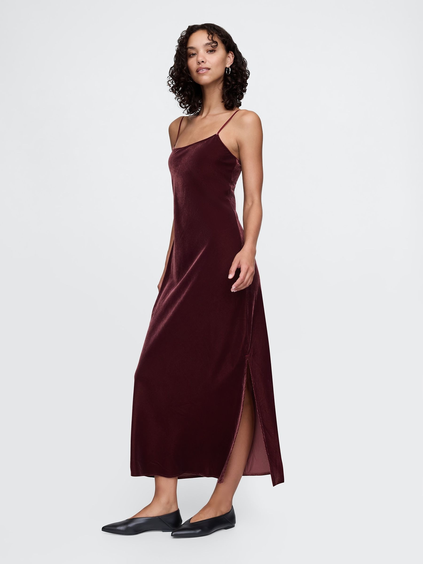 Red Velvet Midi Slip Dress - Image 4 of 5