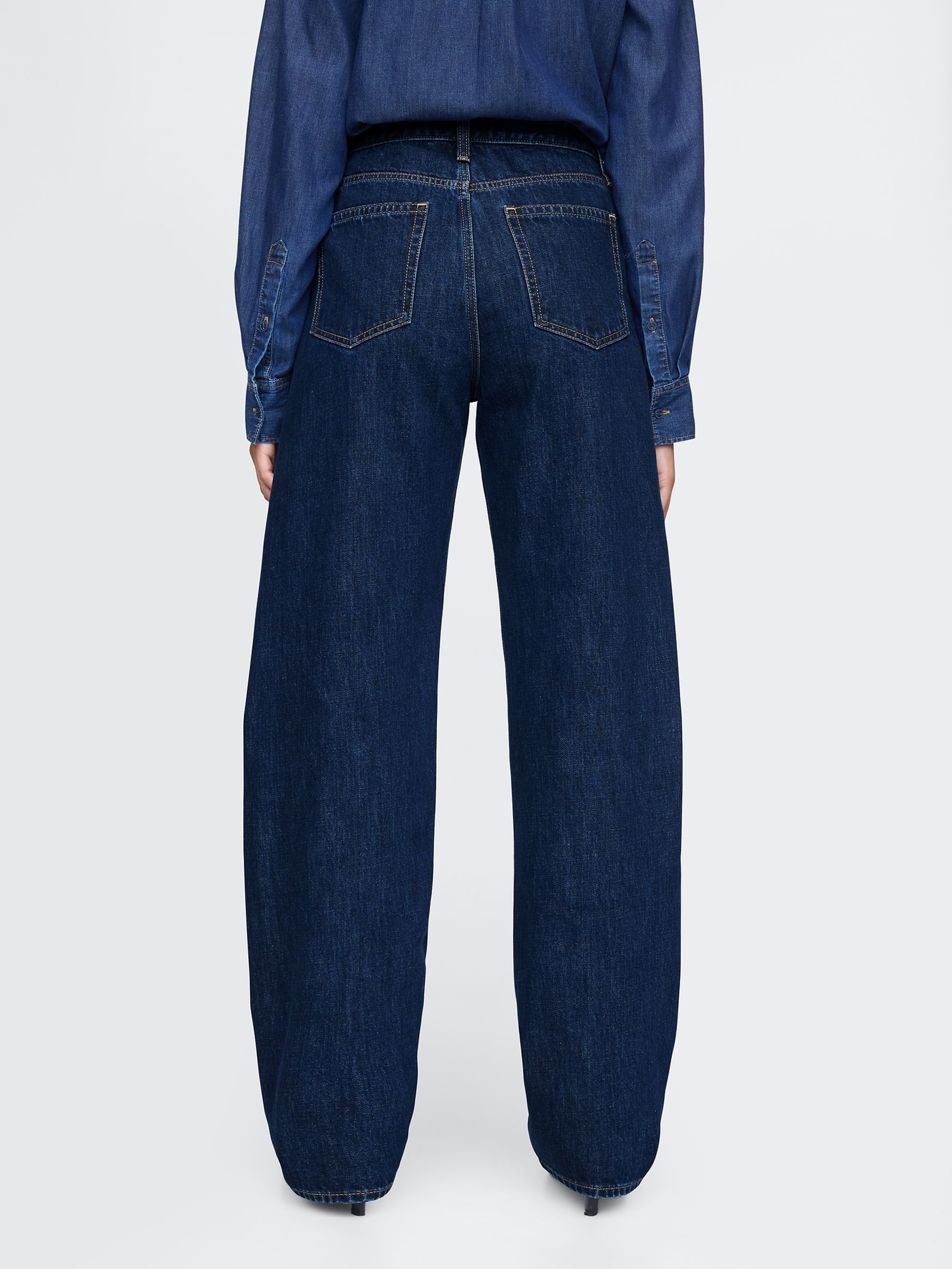 Dark Indigo Blue High Waisted Barrel Jeans - Image 2 of 9