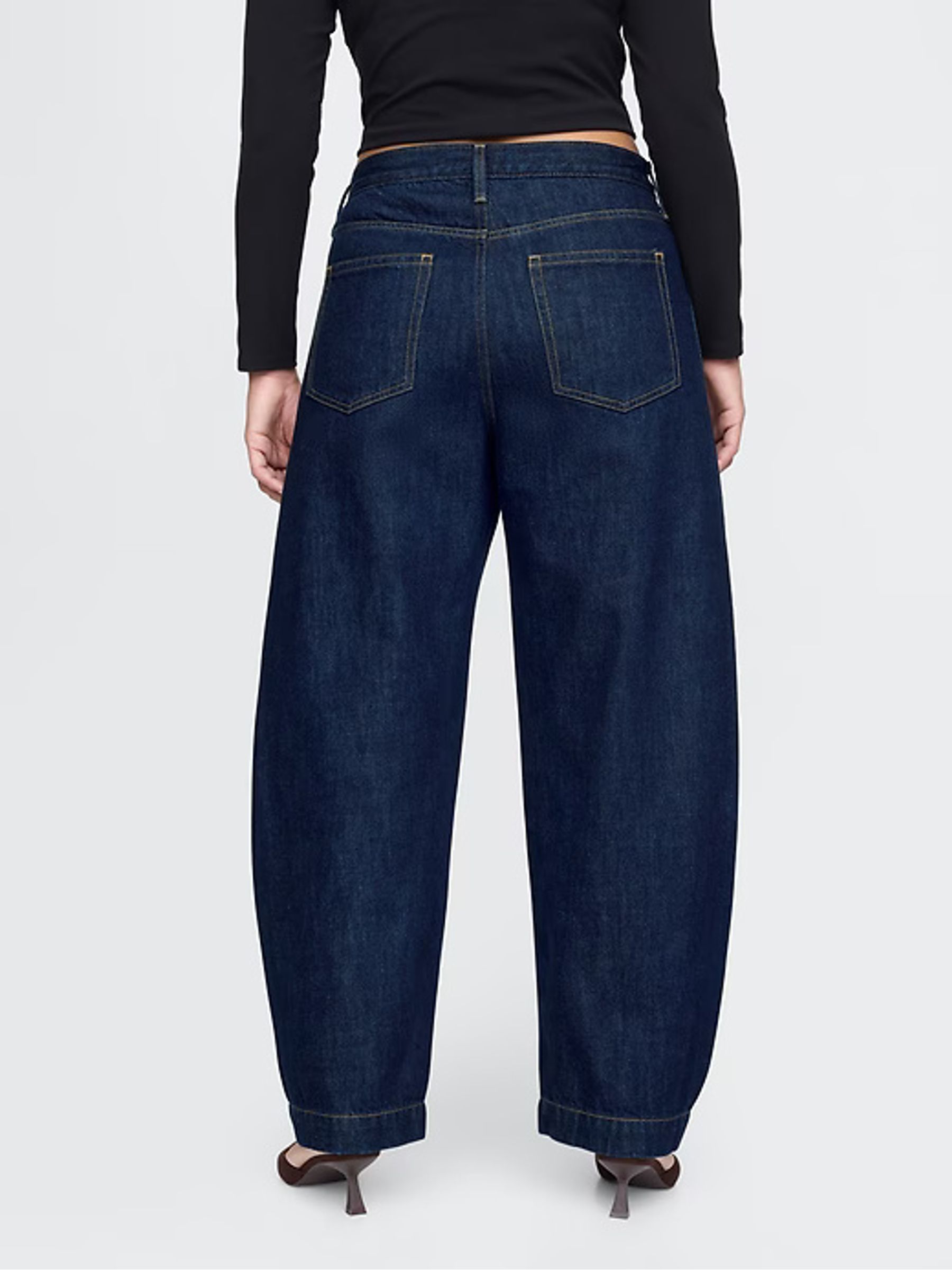 Dark Indigo Blue High Waisted Barrel Jeans - Image 6 of 9