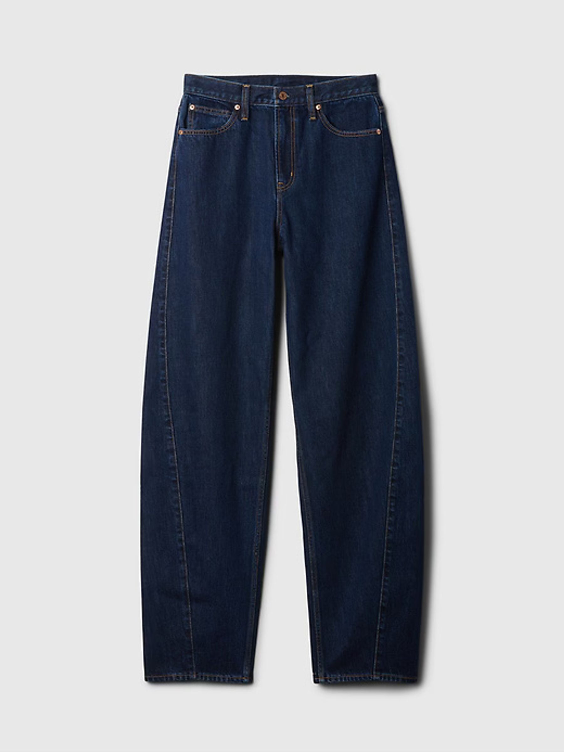 Dark Indigo Blue High Waisted Barrel Jeans - Image 8 of 9