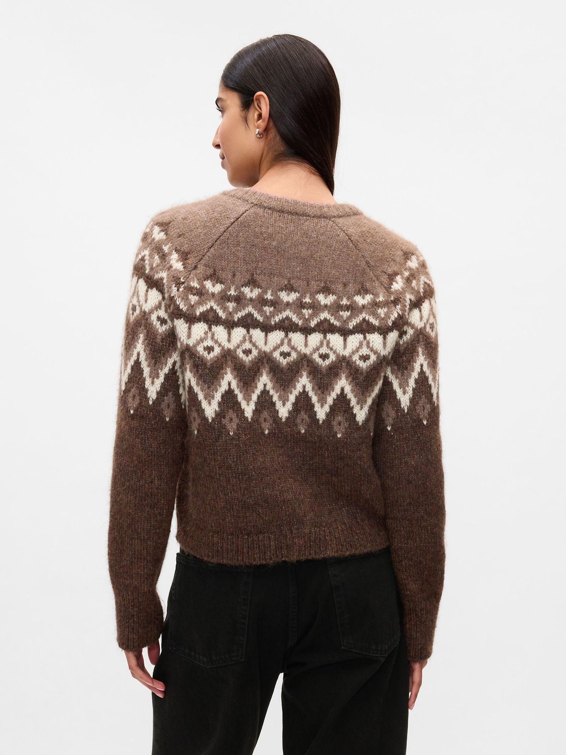 Brown Brushed Fair Isle Cropped Cardigan - Image 2 of 5