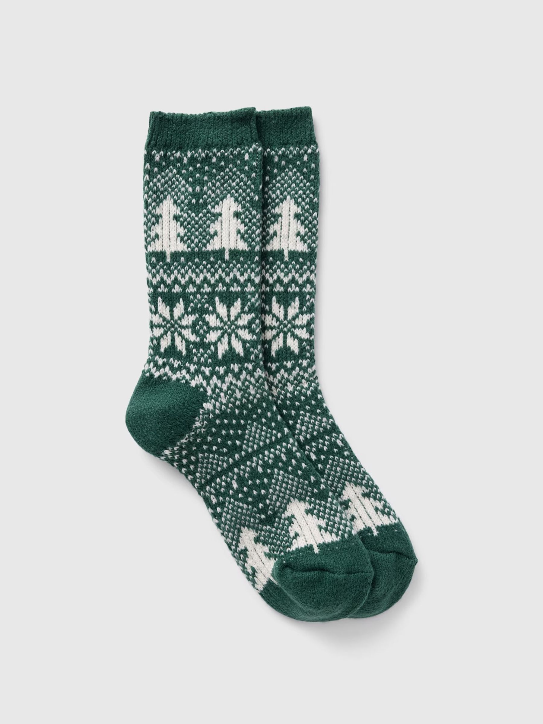 Green Adults Fair Isle Cosy Fluffy Christmas Socks - Image 1 of 1