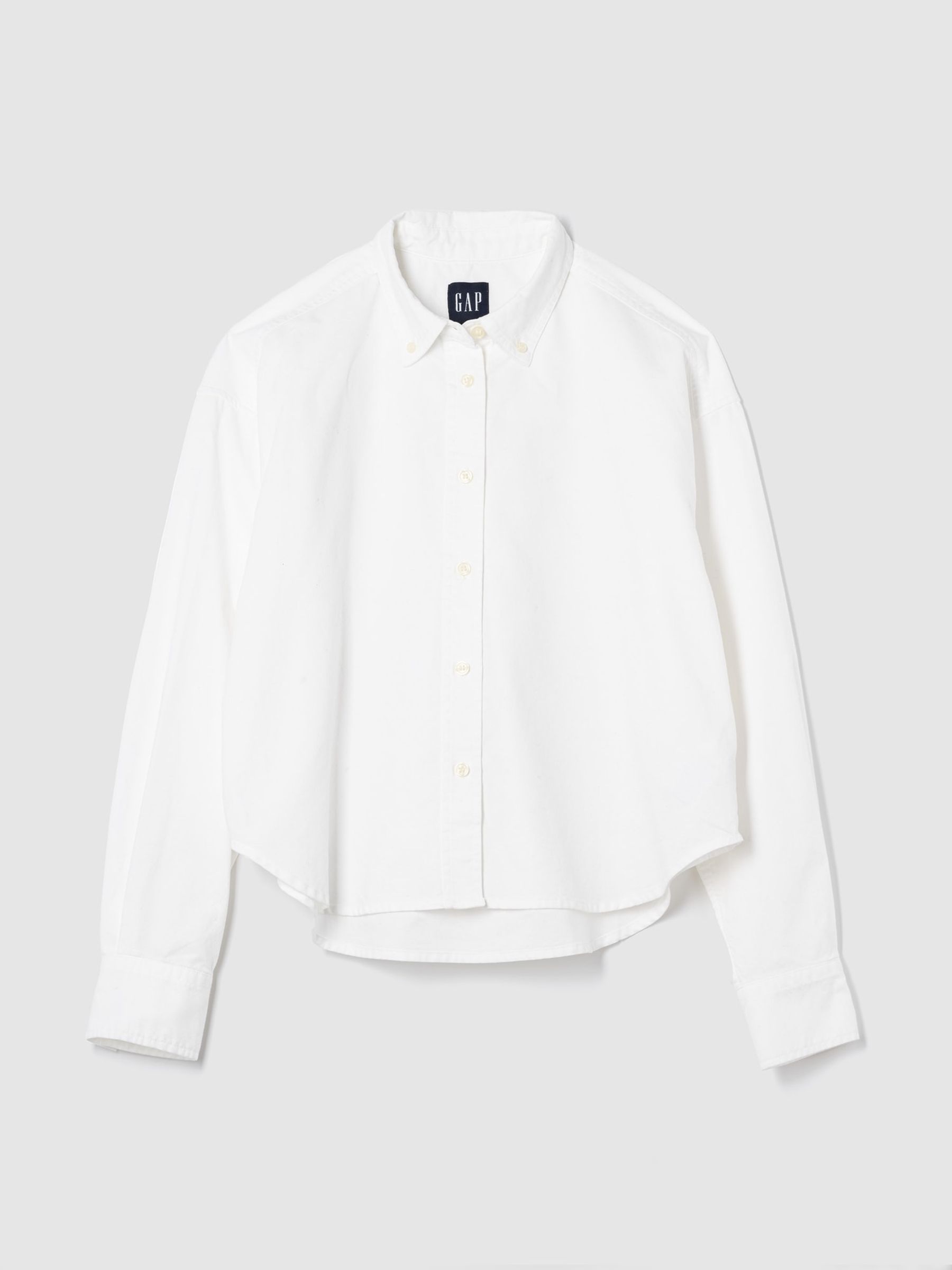 White Poplin Cropped Oversized Shirt - Image 1 of 4