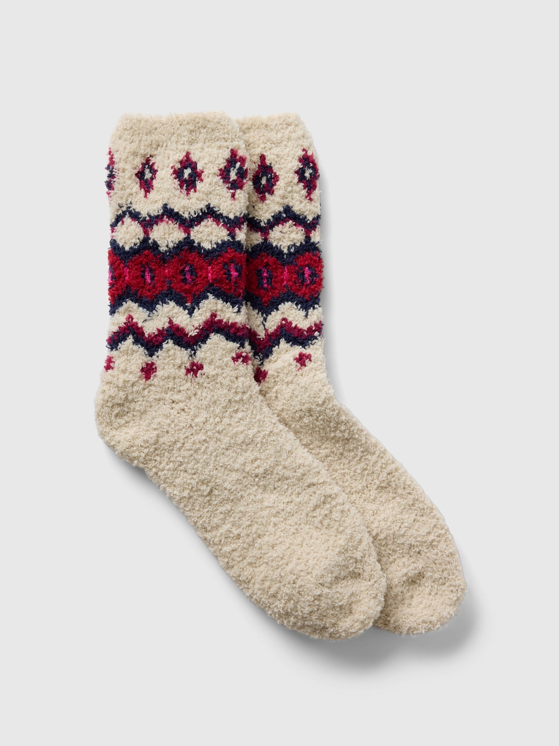 Cream Adults Fair Isle Cosy Fluffy Christmas Socks - Image 1 of 1