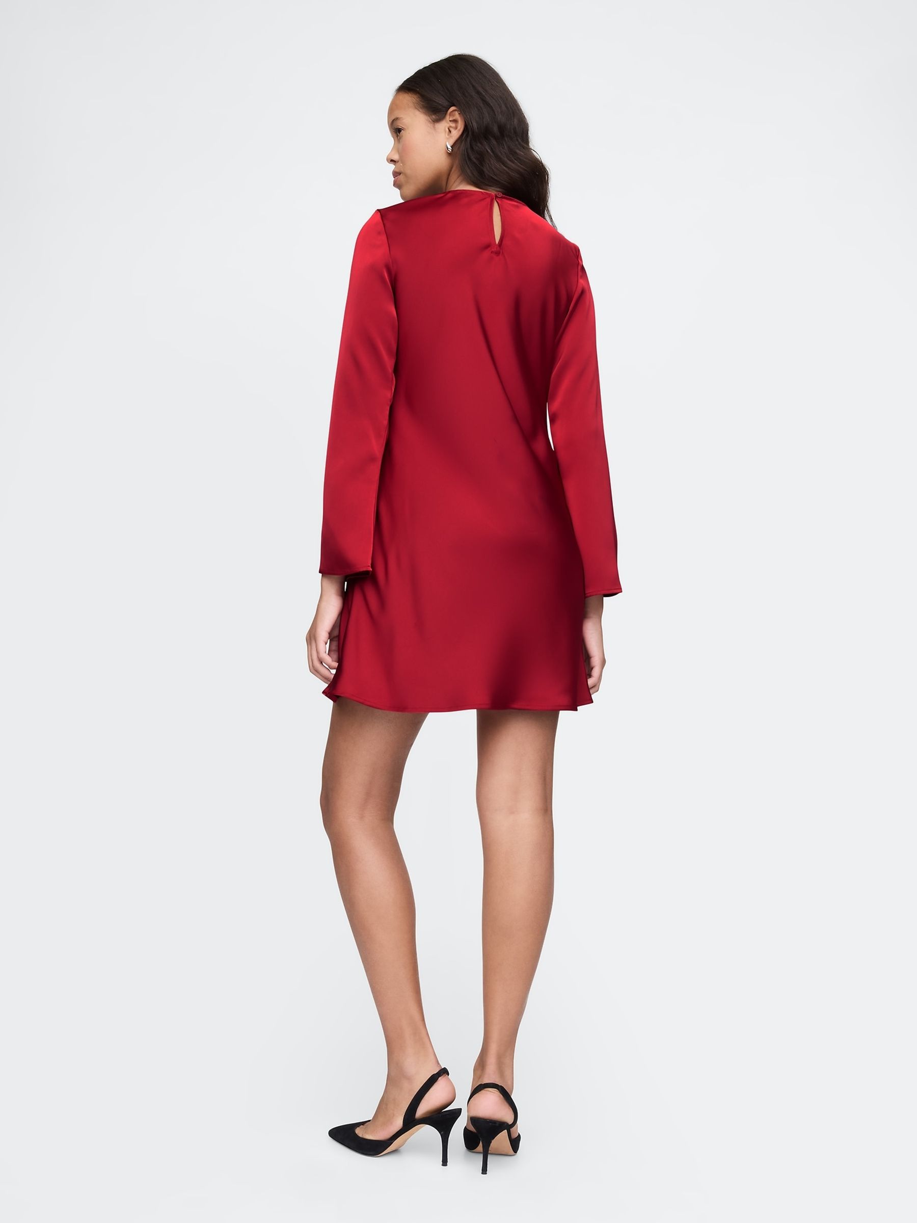 Red Satin Mini Dress - Image 2 of 5