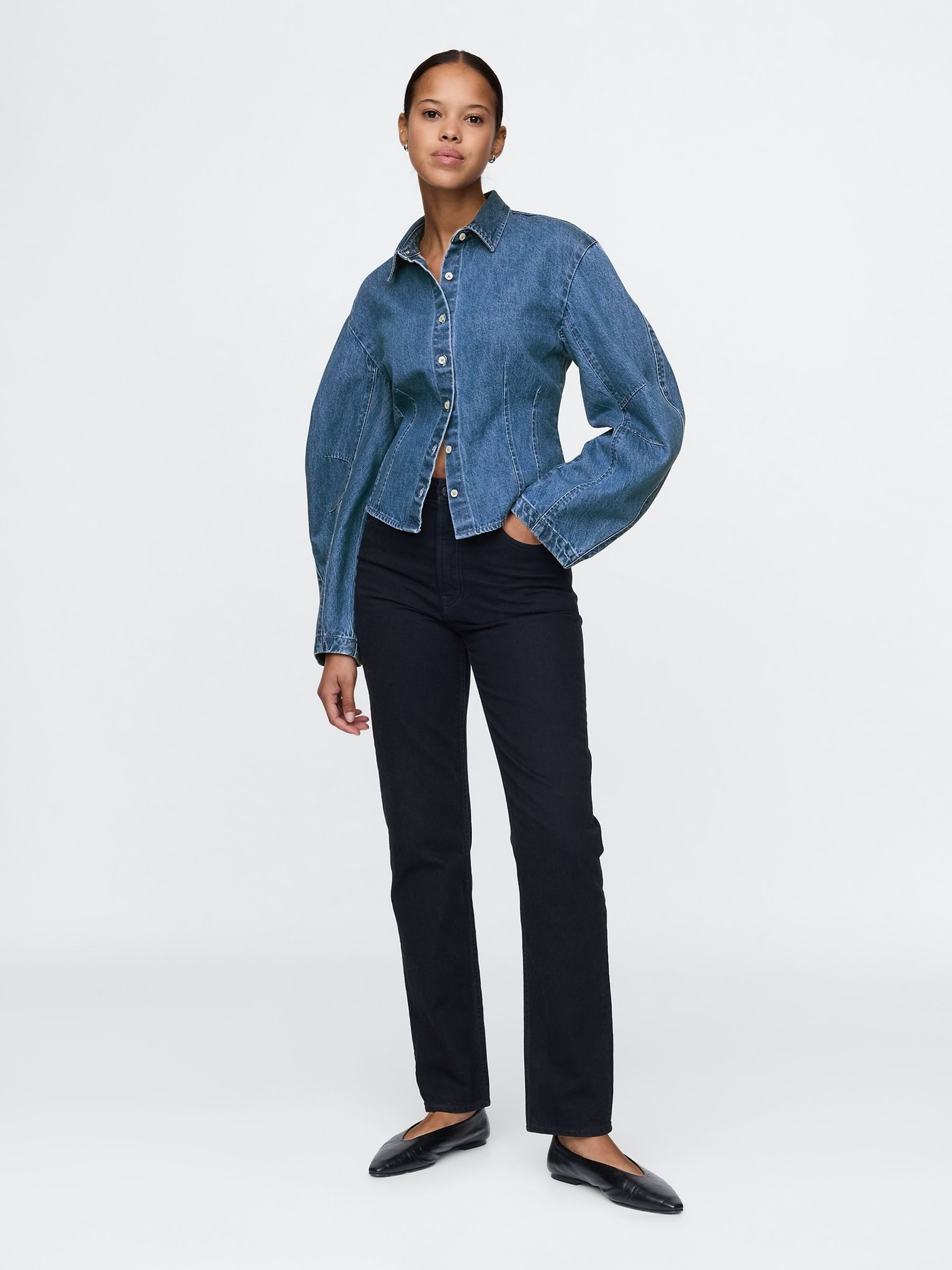 Blue Barrel-Sleeve Denim Shirt - Image 3 of 5