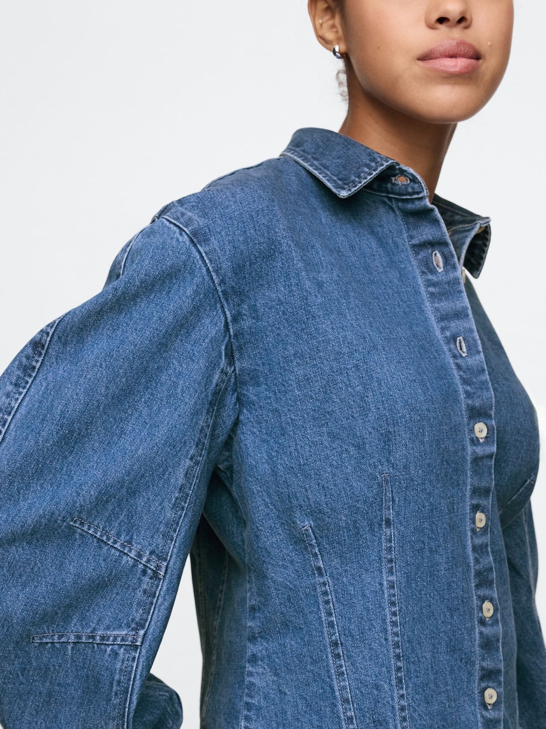 Blue Barrel-Sleeve Denim Shirt - Image 4 of 5