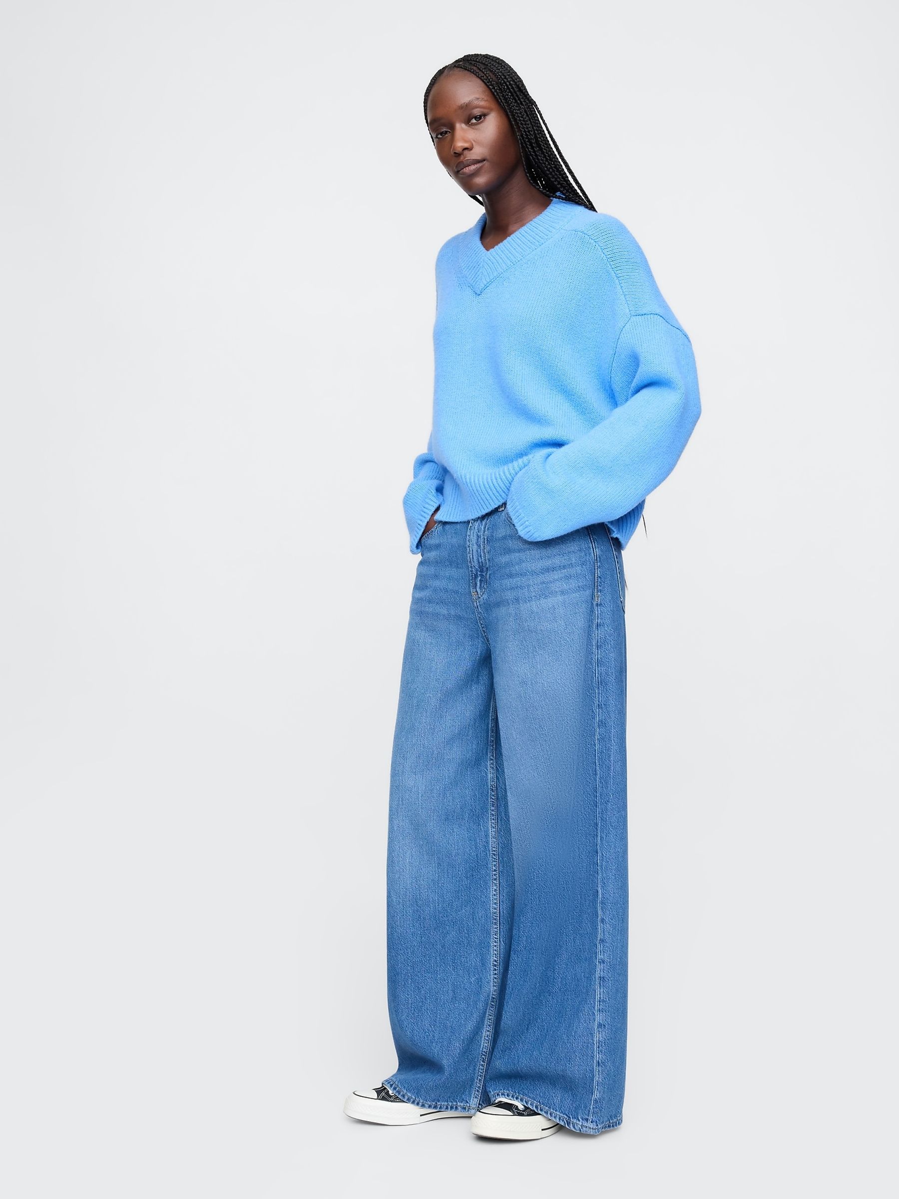 Blue CashSoft Oversized V-Neck Jumper - Image 4 of 6