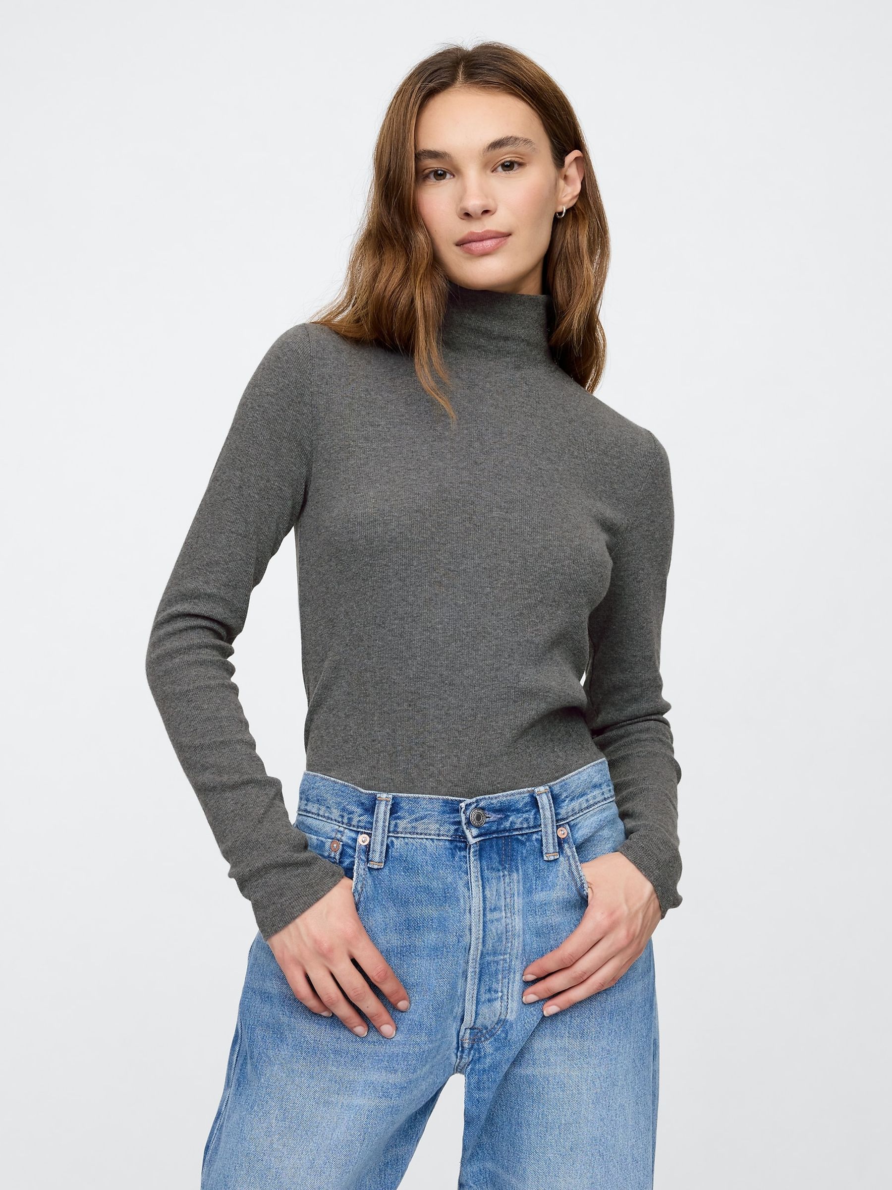 Grey Long Sleeve Turtle Neck Top - Image 1 of 5