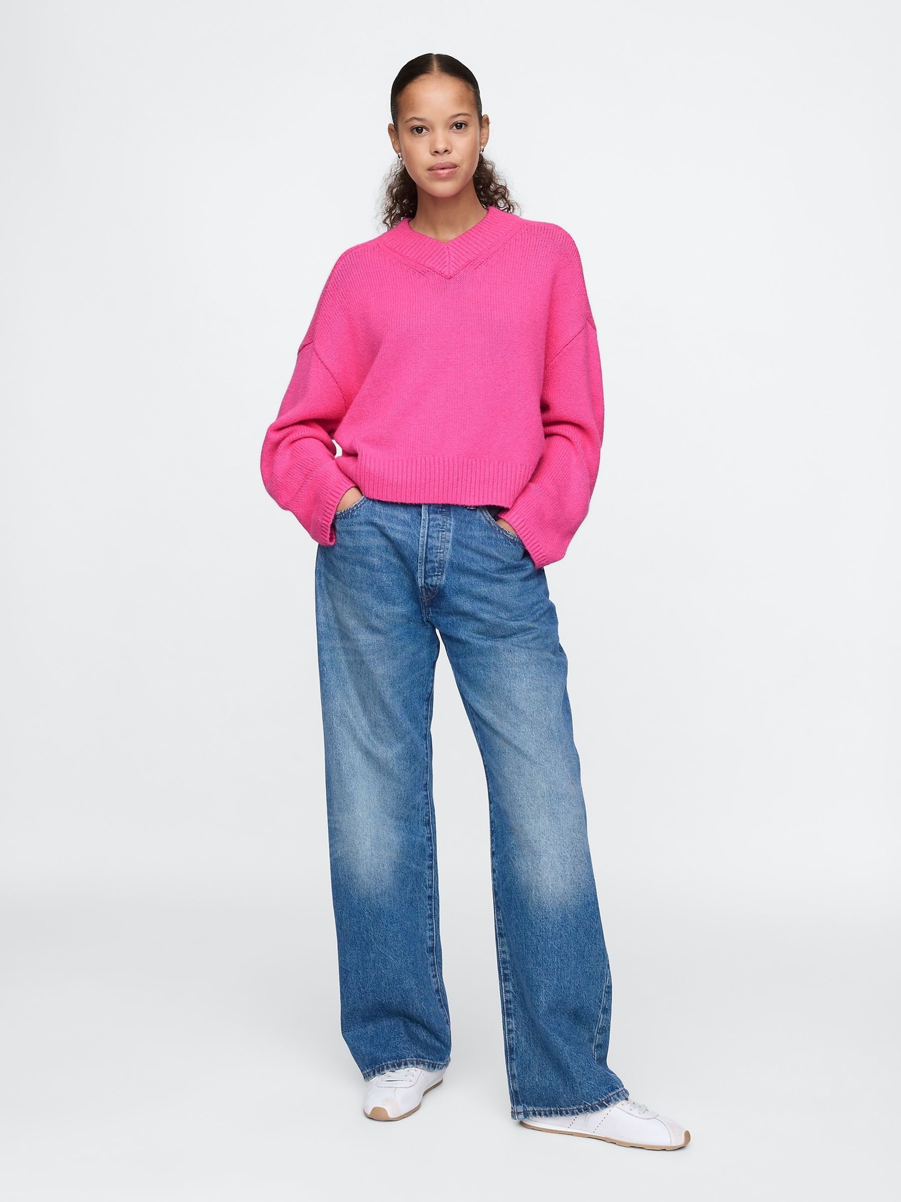 Pink CashSoft Oversized V-Neck Jumper - Image 4 of 5
