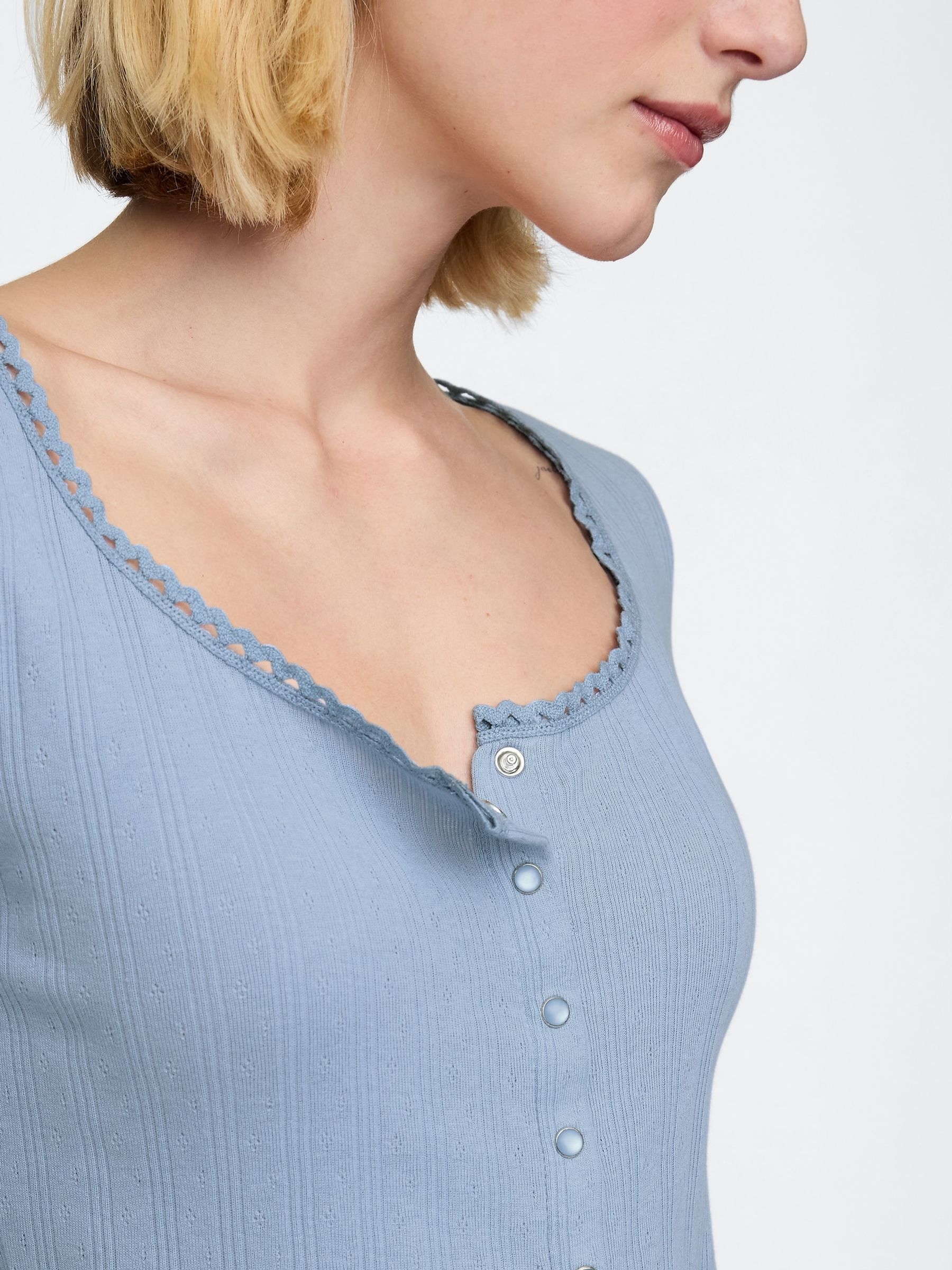 Blue Cropped Pointelle Cardigan - Image 3 of 5