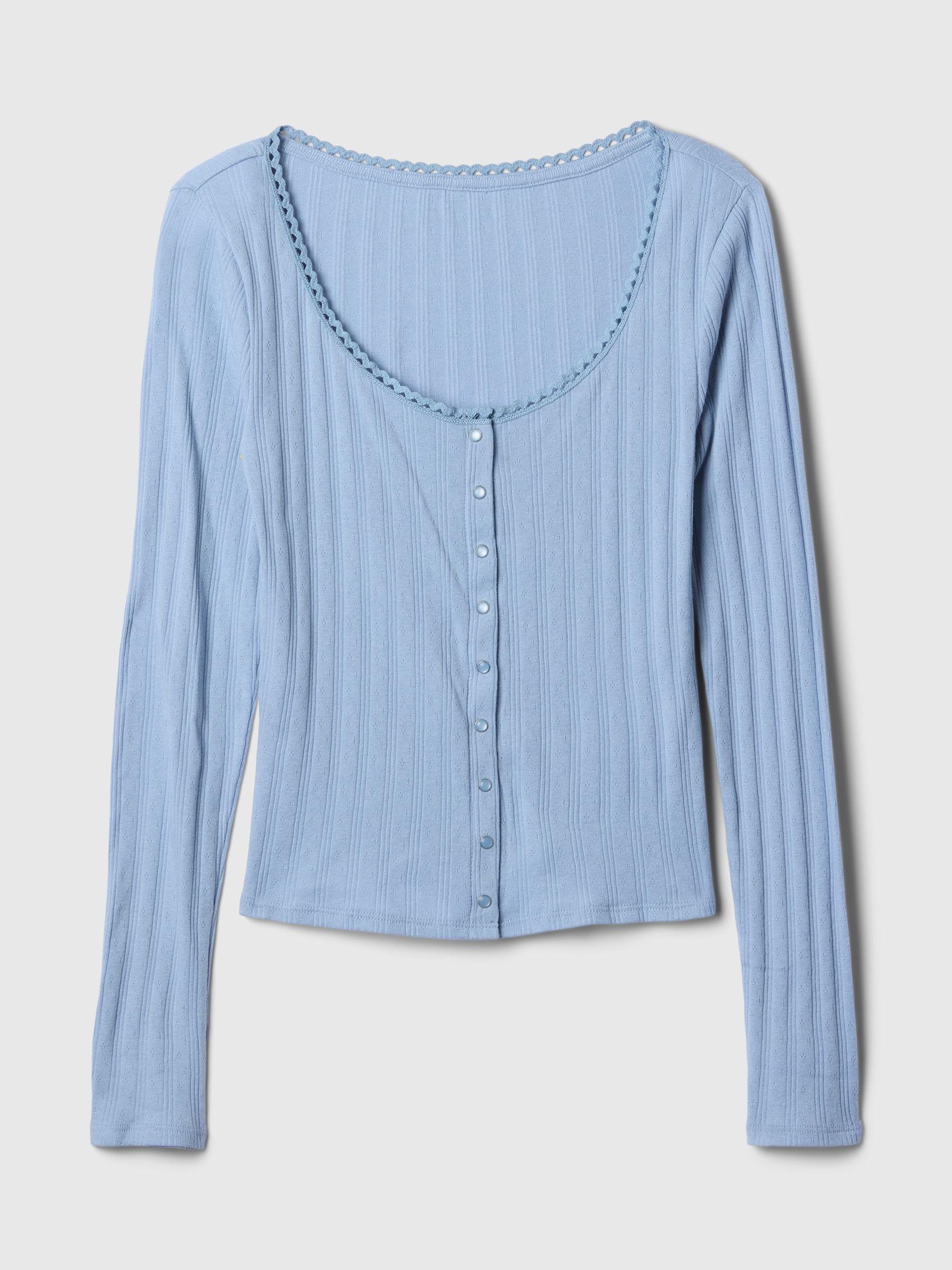Blue Cropped Pointelle Cardigan - Image 4 of 5