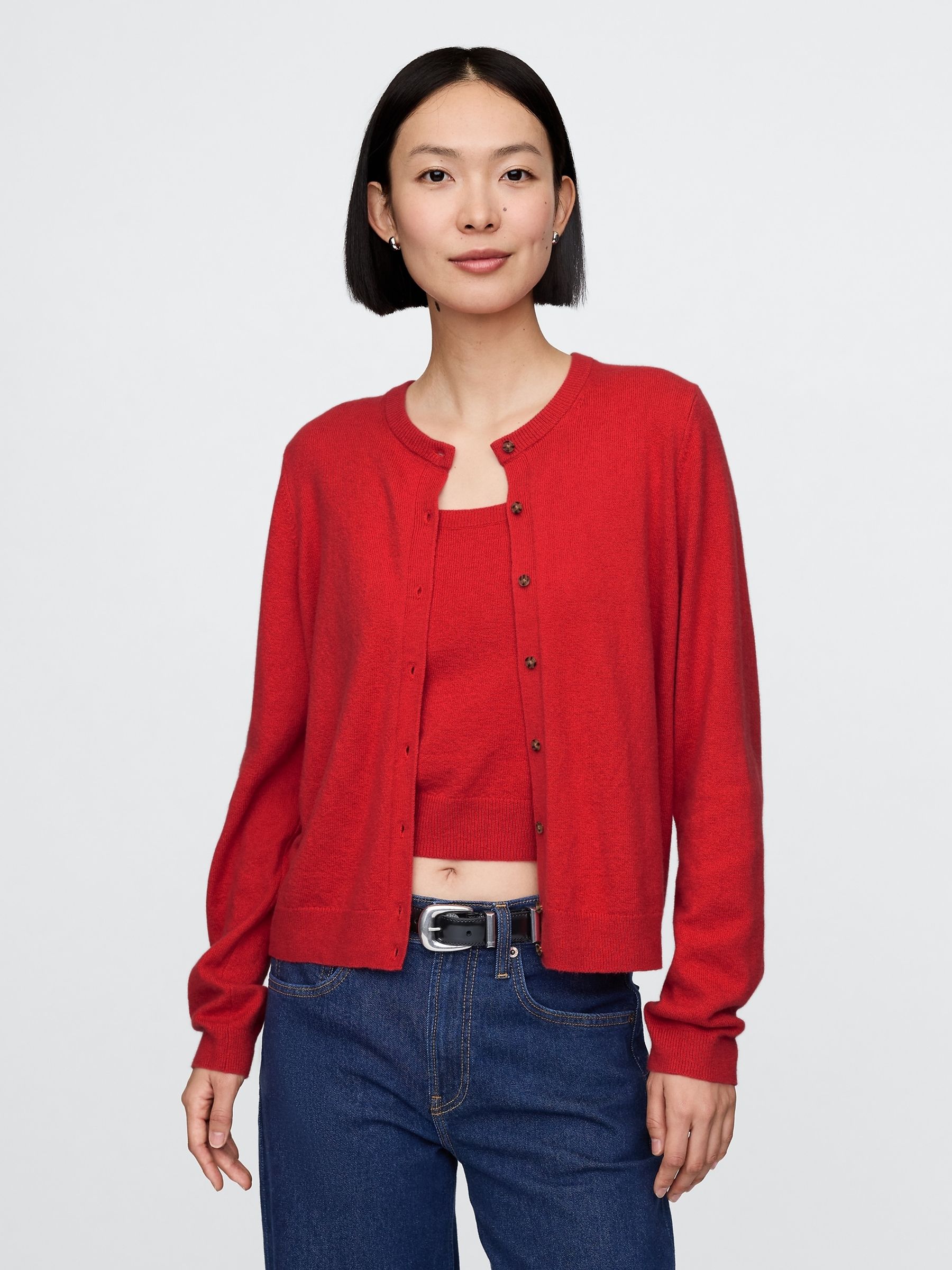 Red CashSoft Cardigan - Image 1 of 5