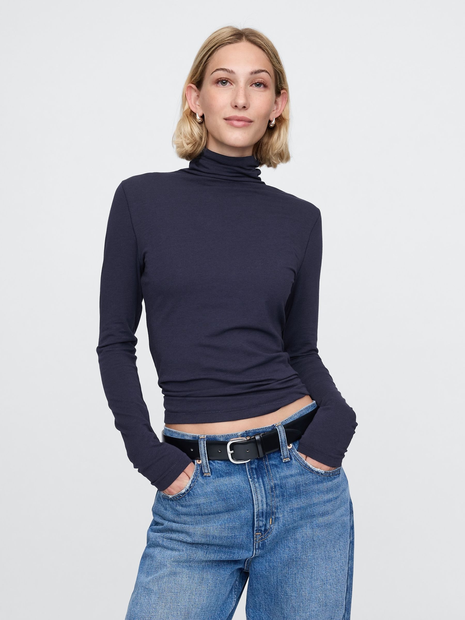 Blue Featherweight Turtle Neck Long Sleeve Top - Image 1 of 4 Blue Featherweight Turtle Neck Long Sleeve Top - Image 1 of 4