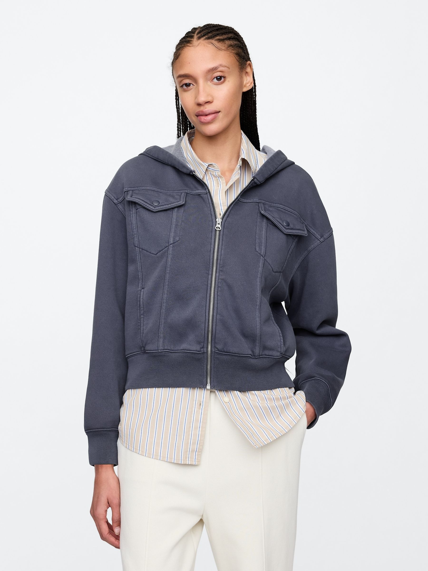 Blue Oversized Utility Zip Hoodie - Image 1 of 5