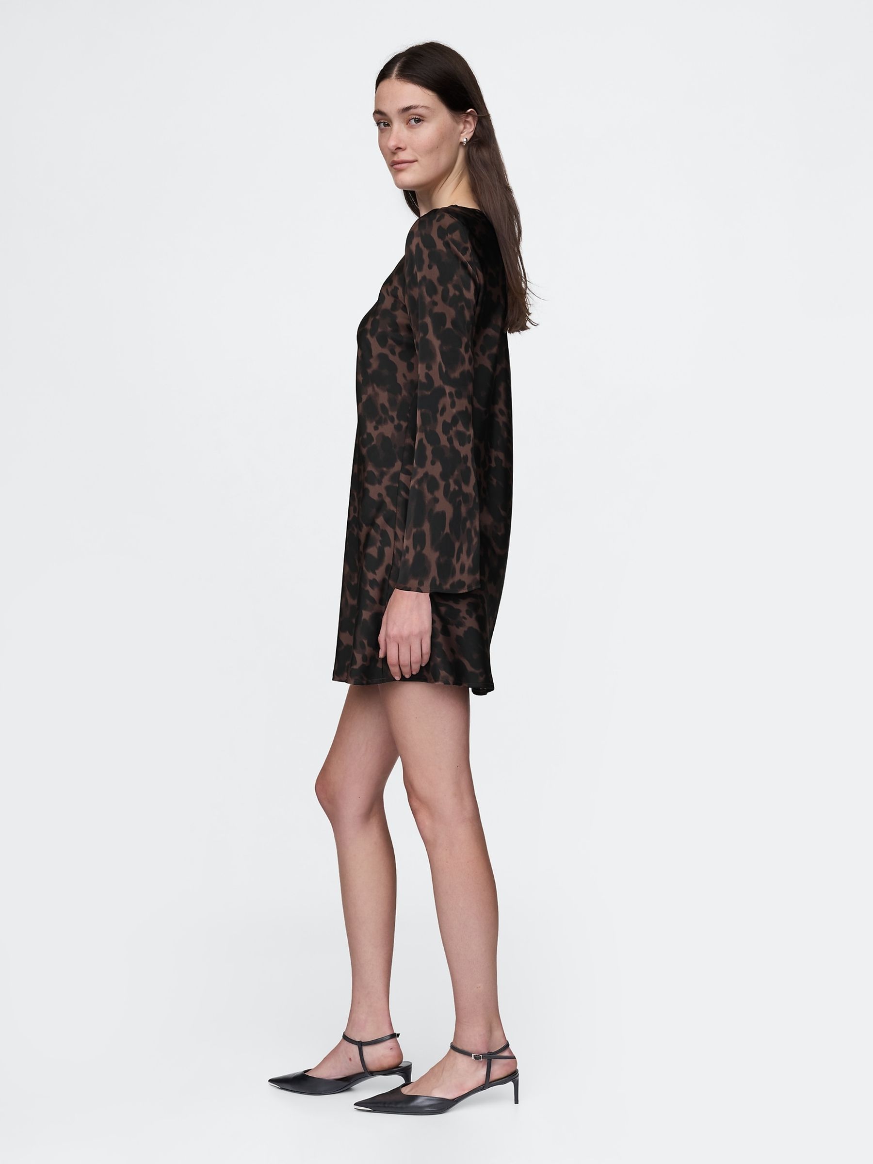 Brown Leopard Print Satin Mini Dress - Image 3 of 5