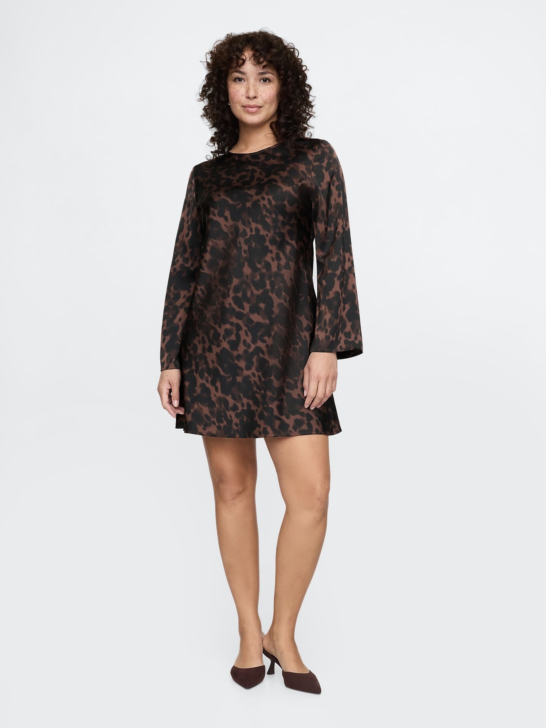 Brown Leopard Print Satin Mini Dress - Image 4 of 5