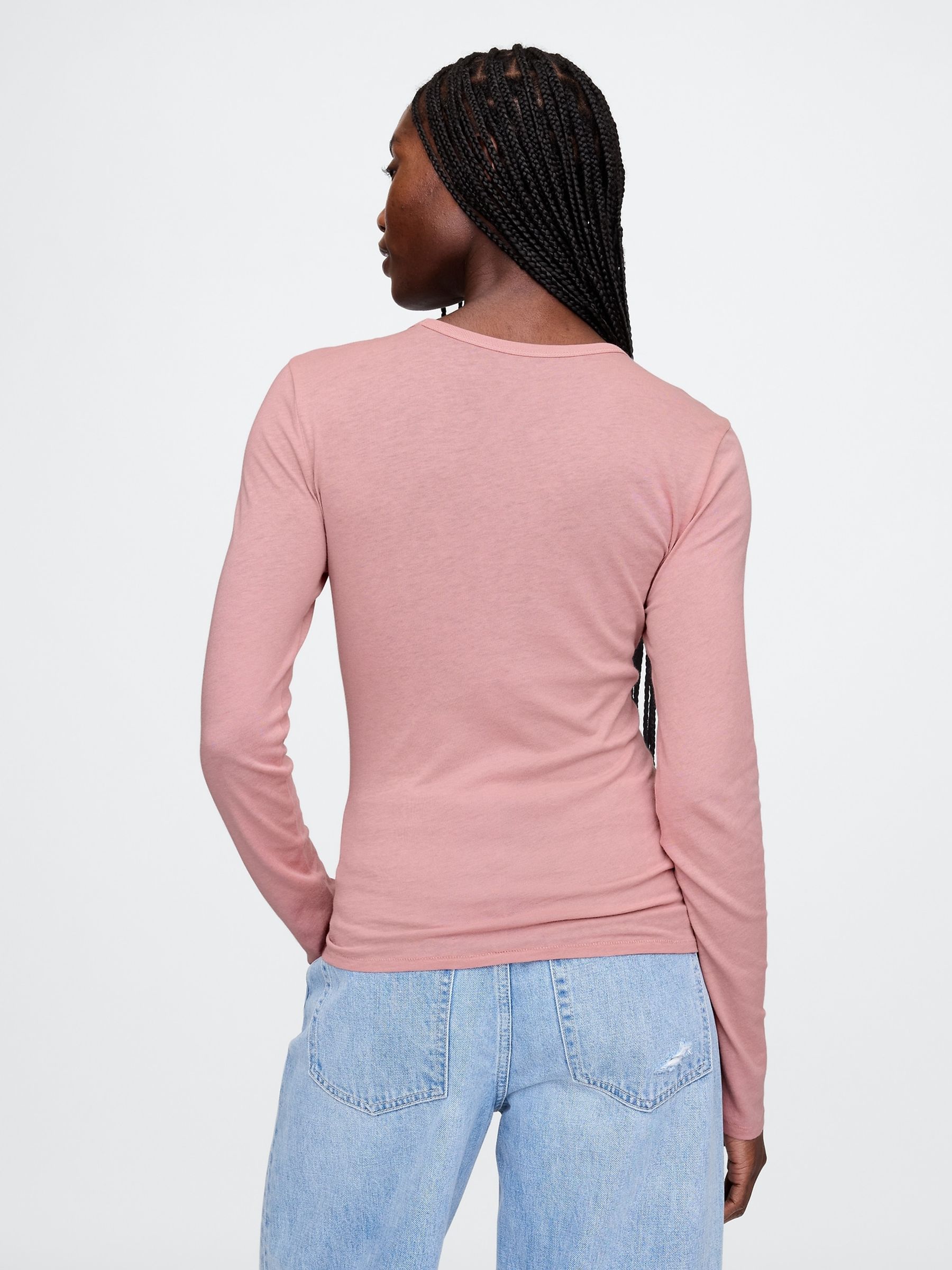Pink Modern Long Sleeve Crew Neck T-Shirt - Image 2 of 5