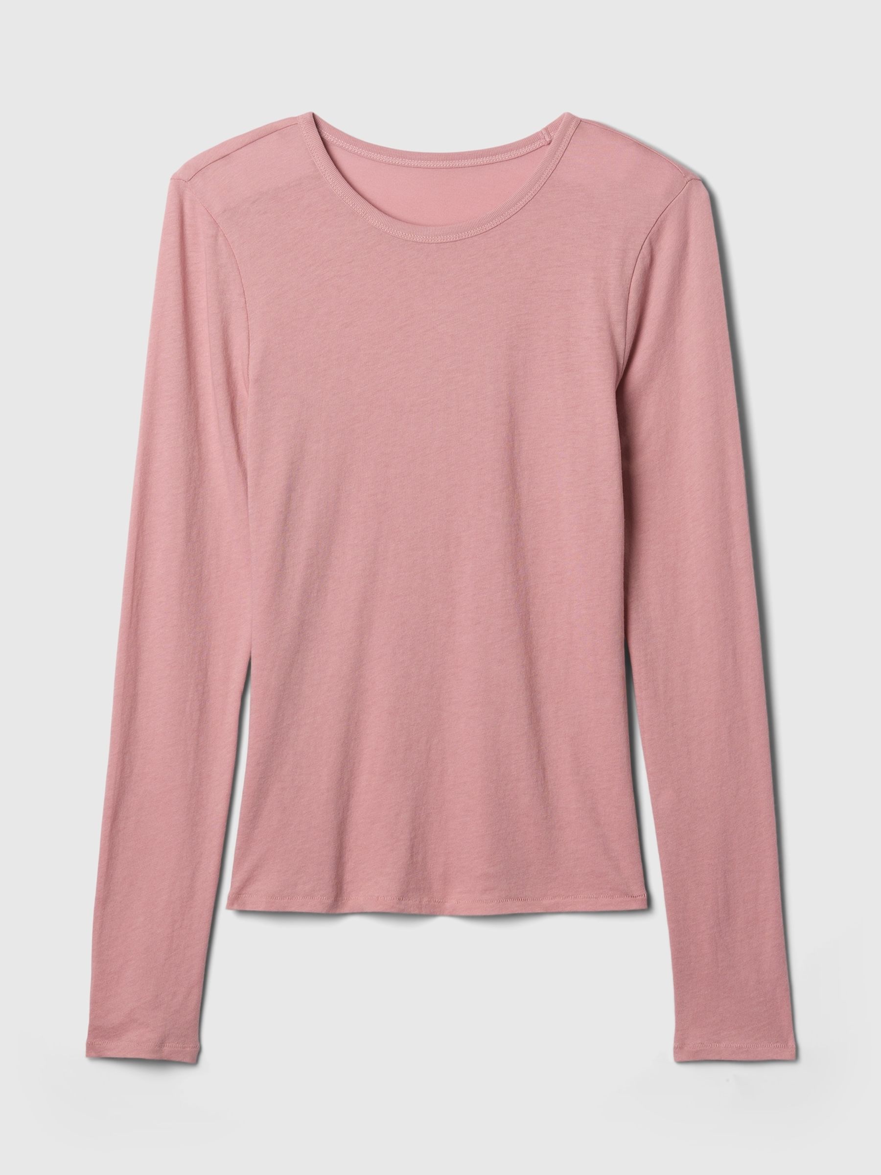 Pink Modern Long Sleeve Crew Neck T-Shirt - Image 5 of 5