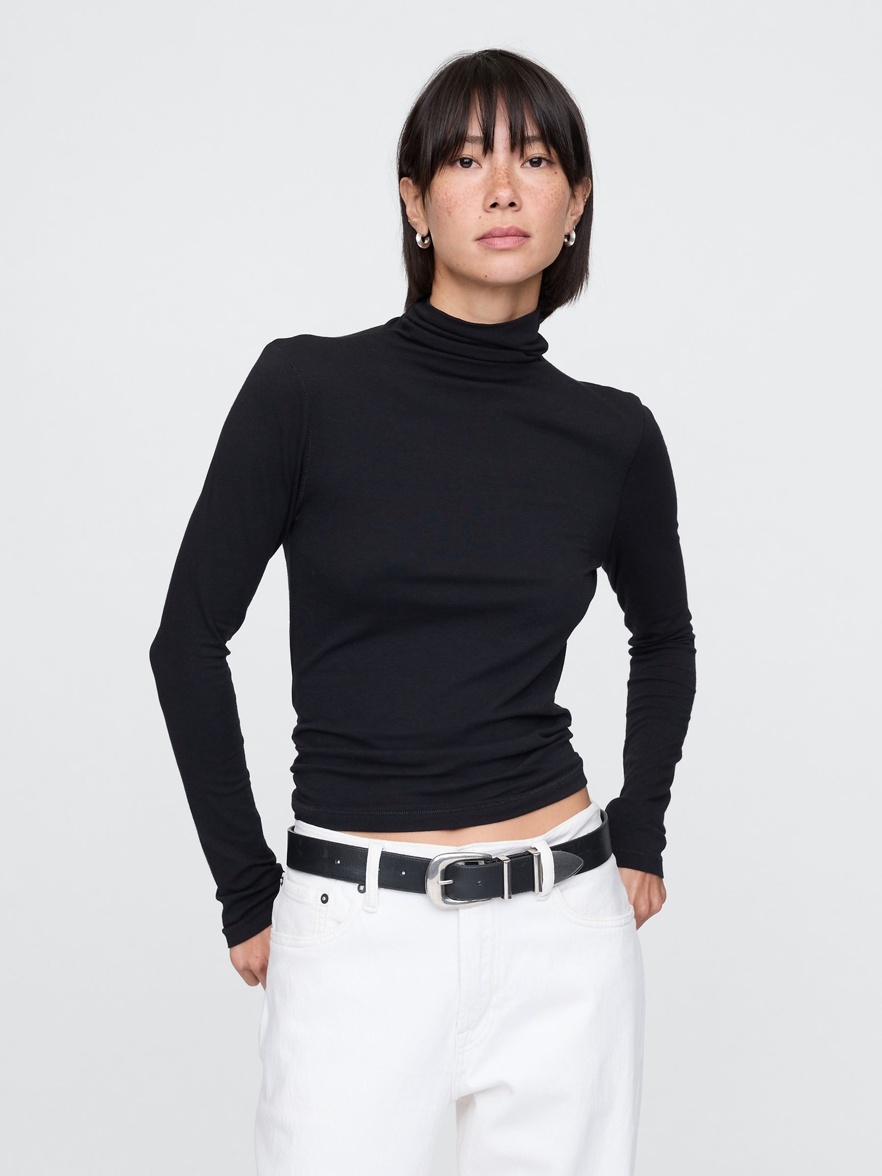 Black Featherweight Turtle Neck Long Sleeve Top - Image 1 of 4