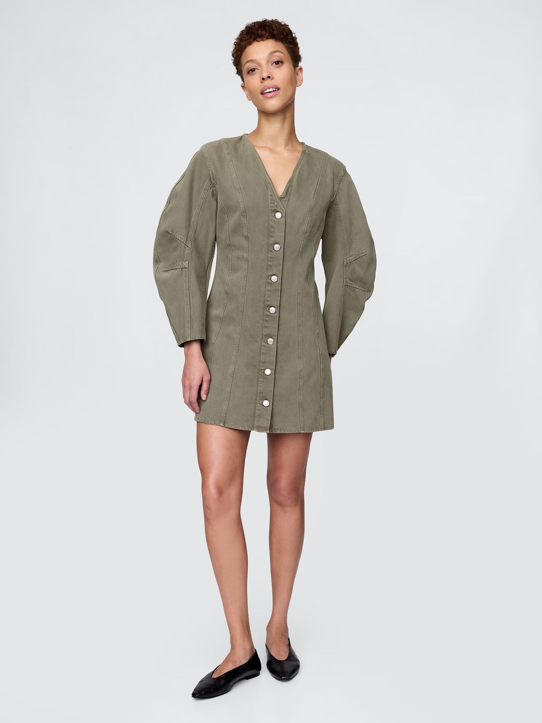 Green Barrel Long Sleeve 100% Cotton V-Neck Shirt Dress - Image 1 of 7
