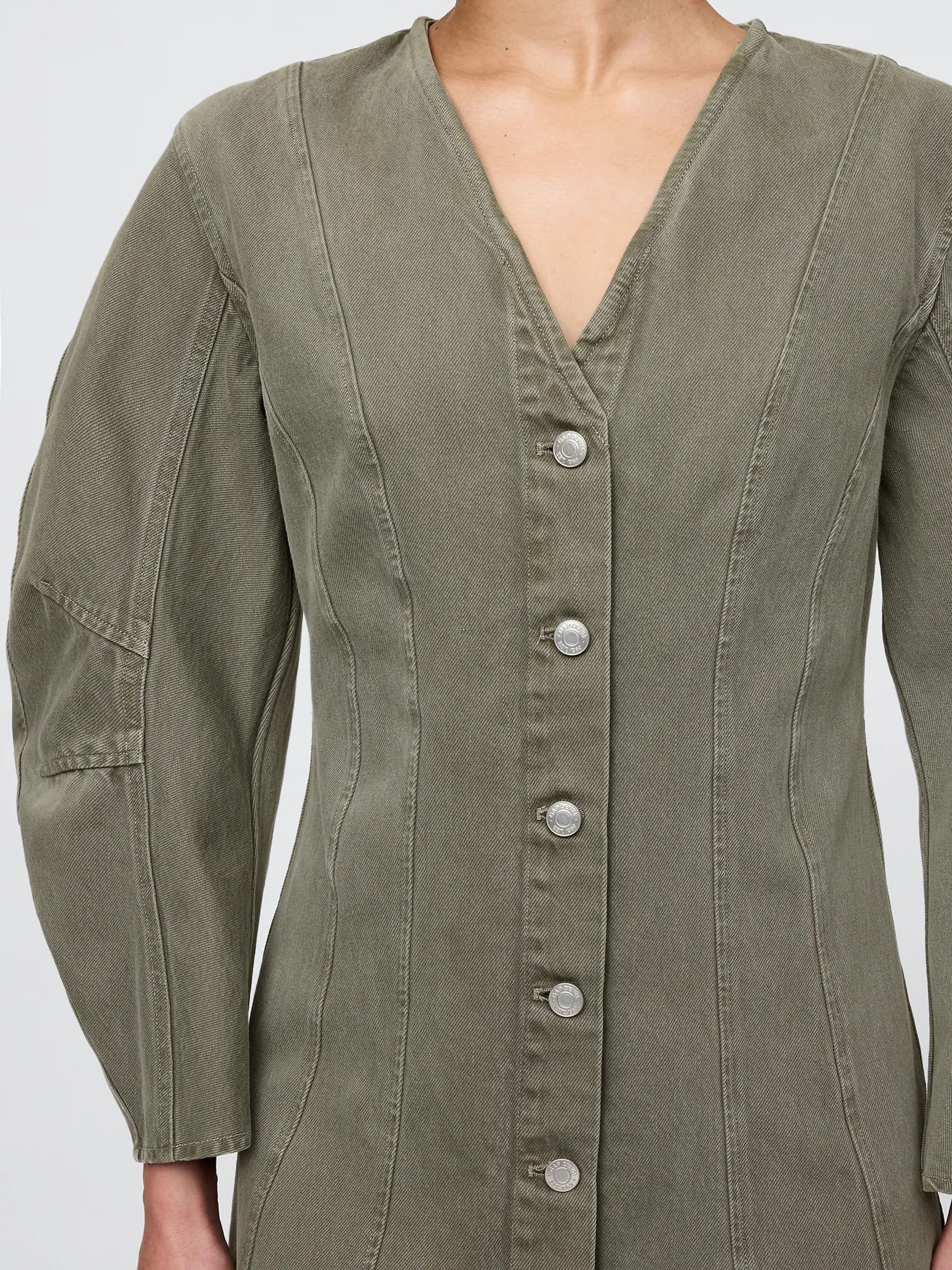 Green Barrel Long Sleeve 100% Cotton V-Neck Shirt Dress - Image 4 of 7